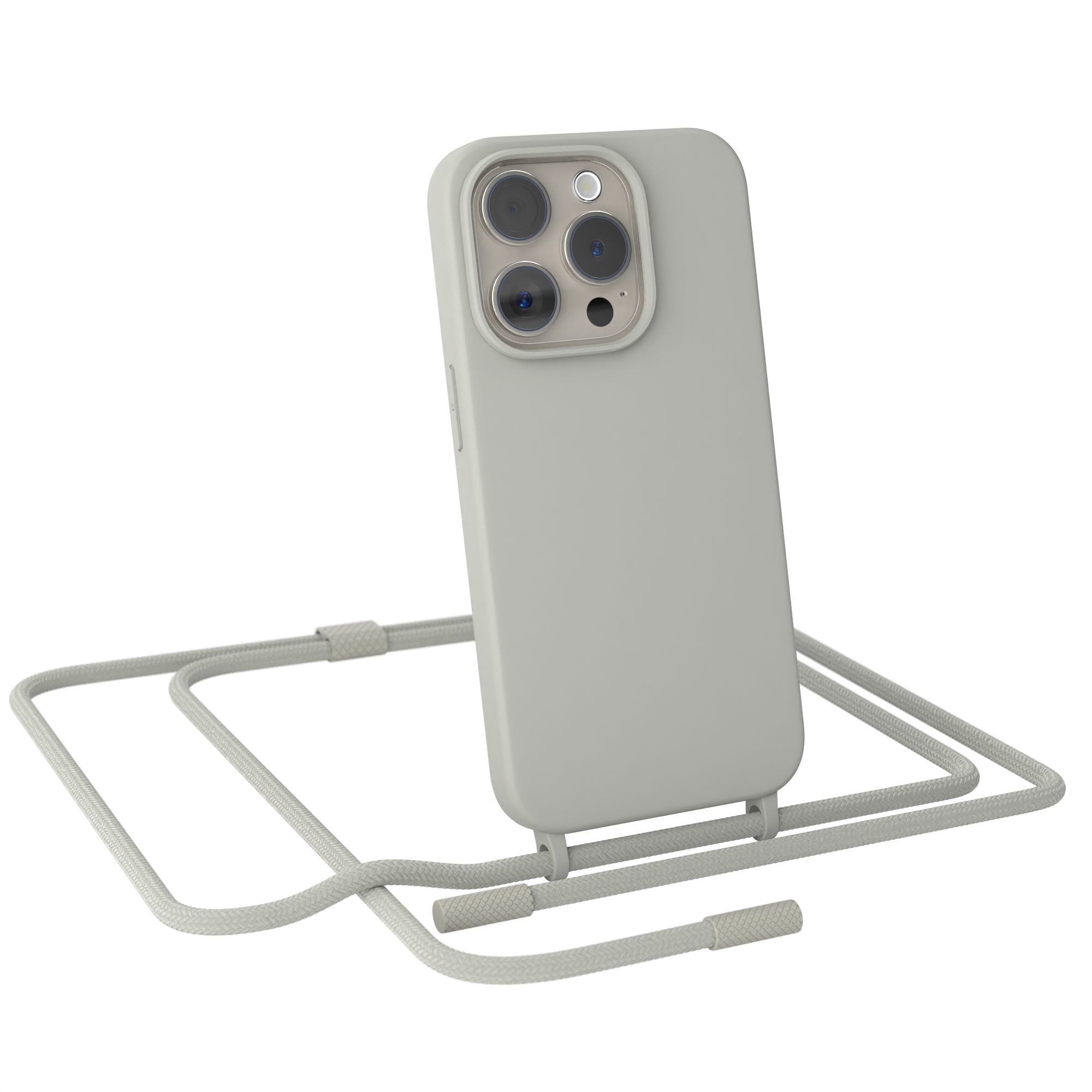 EAZY CASE Runde Handykette Umhängetasche, Pro, Color, Taupe iPhone 15 Full Beige Apple, Grau 