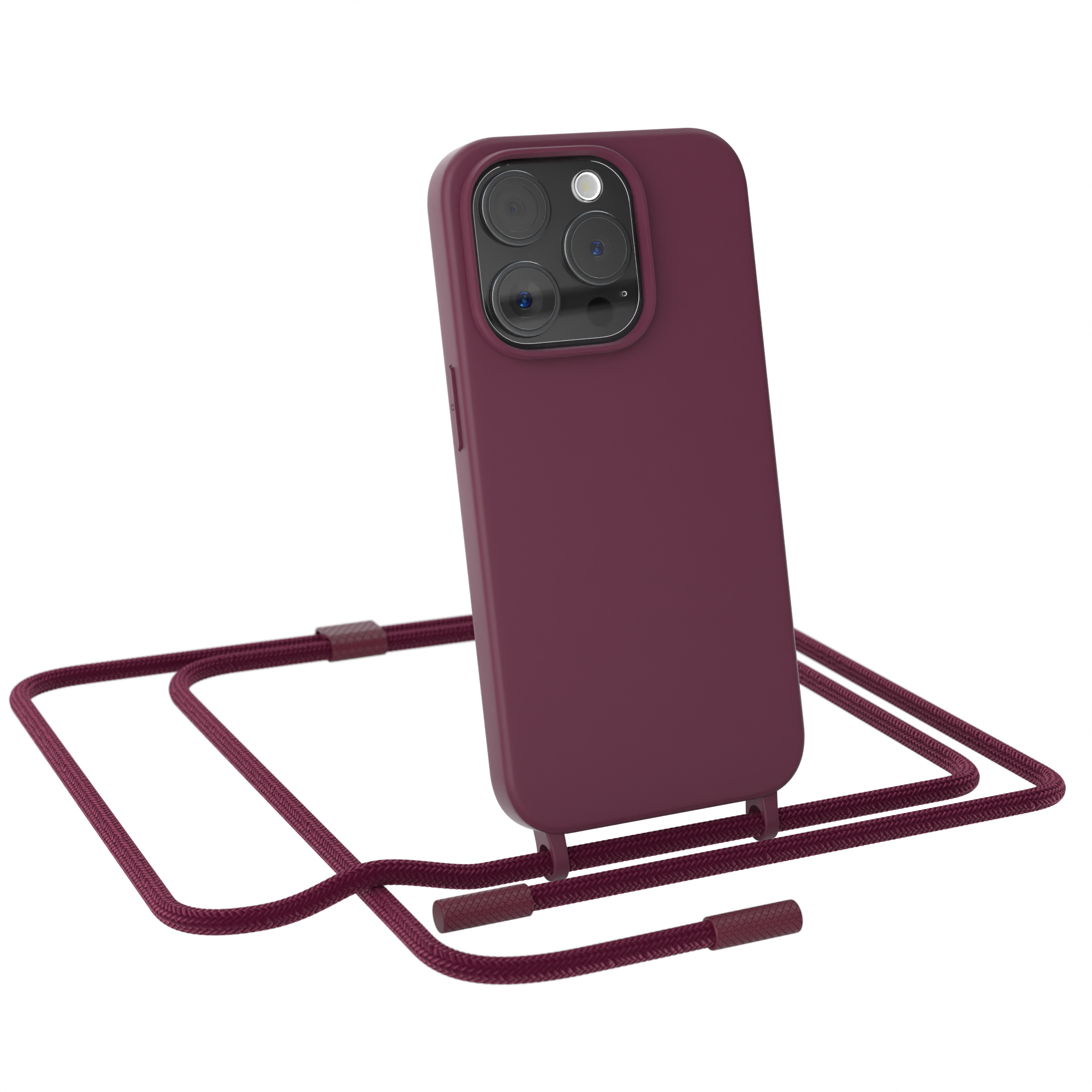 EAZY CASE Runde Handykette Rot Apple, / Full Burgundy Umhängetasche, iPhone Beere Pro, 15 Color