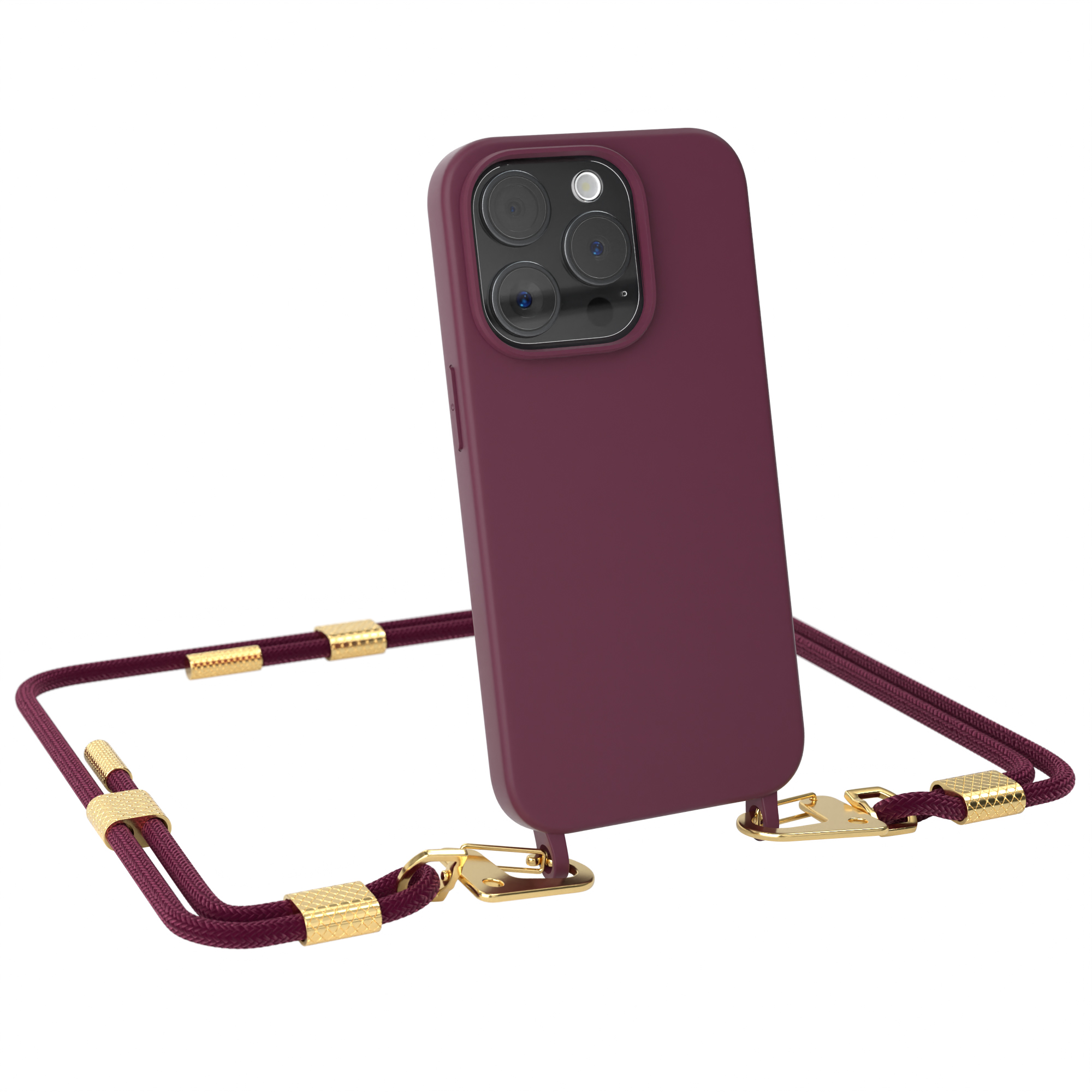 EAZY CASE Runde Handykette mit Rot Pro, 15 Apple, Beere Burgundy Karabiner, iPhone / Umhängetasche