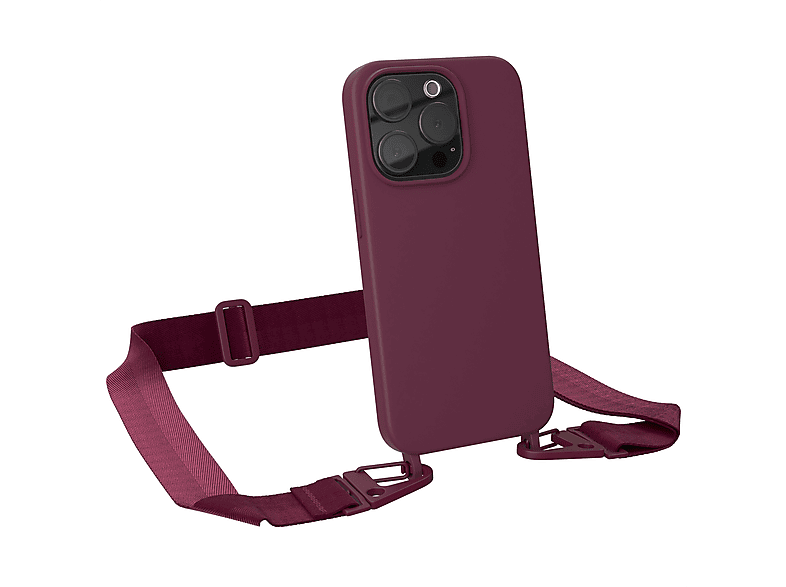 EAZY CASE Apple, Rot / mit Pro, Umhängetasche, Breit Beere iPhone Handy Hülle, Burgundy Karabiner Silikon Kette 15 Premium