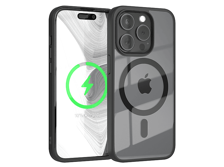 EAZY CASE Clear Cover mit MagSafe, Bumper, Apple, iPhone 15 Pro, Schwarz