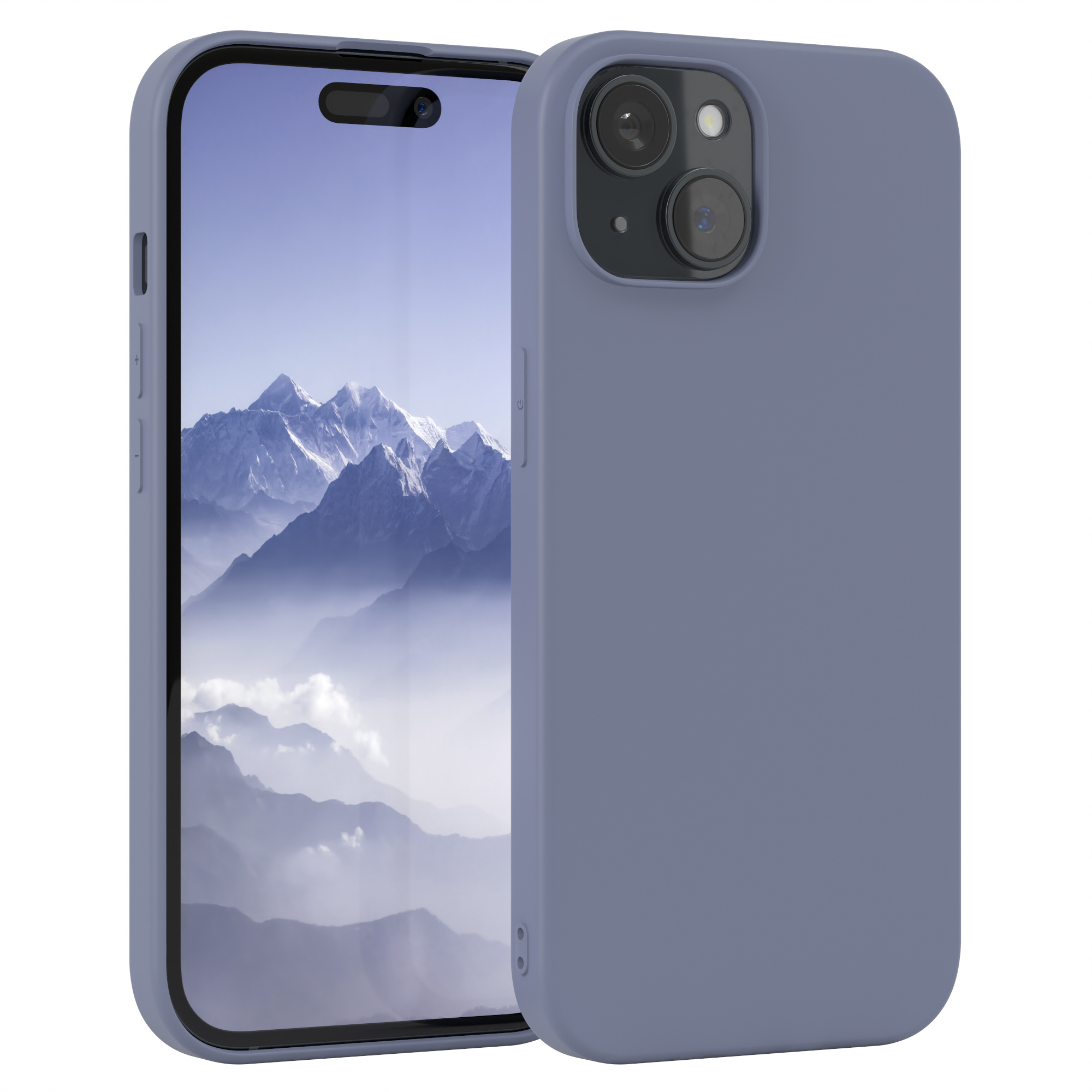 Ein Telefon in einer hellvioletten Hülle. Das Telefon befindet sich rechts, mit einem nebligen Hintergrund. Die Hülle bedeckt das Telefon.