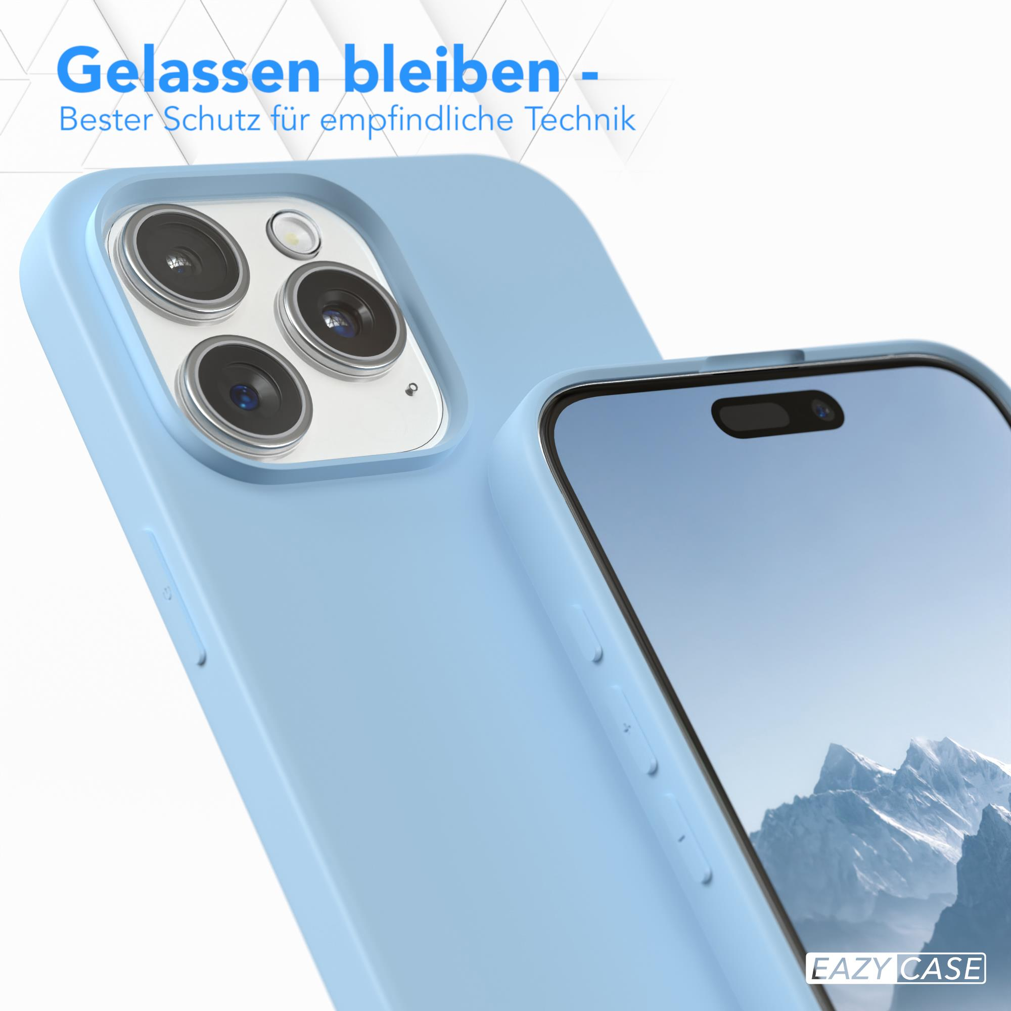 Hellblaue Handyhülle mit Handy. Text: Gelassen bleiben - Bester Schutz.
