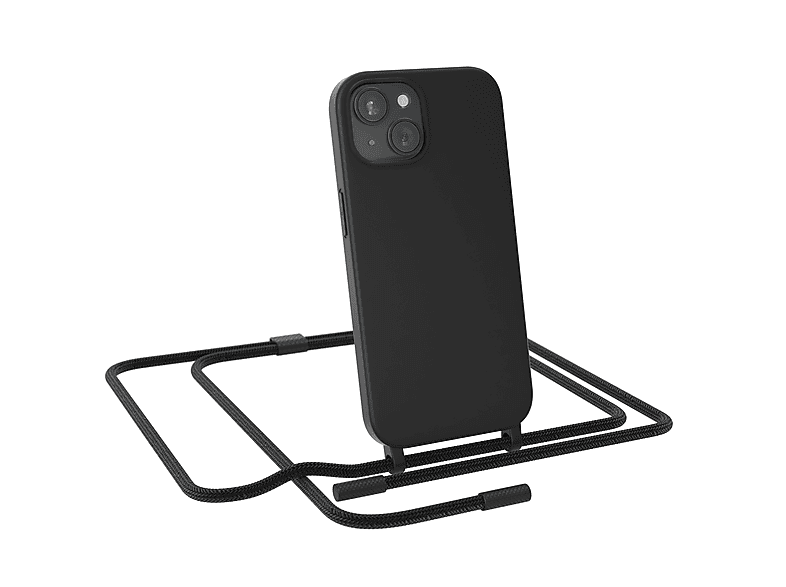 EAZY CASE Runde Handykette Full Schwarz iPhone 15, Color, Umhängetasche, Apple