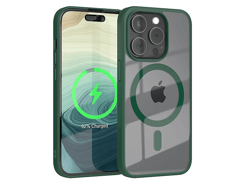 EAZY CASE Clear Cover mit MagSafe, Bumper, Apple, iPhone 15 Pro, Nachtgrün