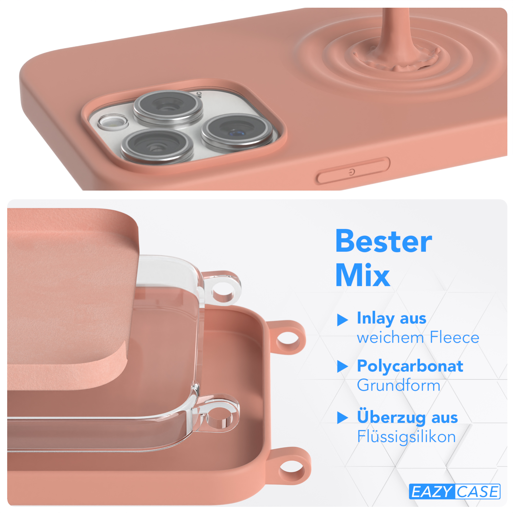 Eine Handyhülle mit kreisförmigem Design. Die Hülle ist rosa und hat ein Wasserspritzer-Design.