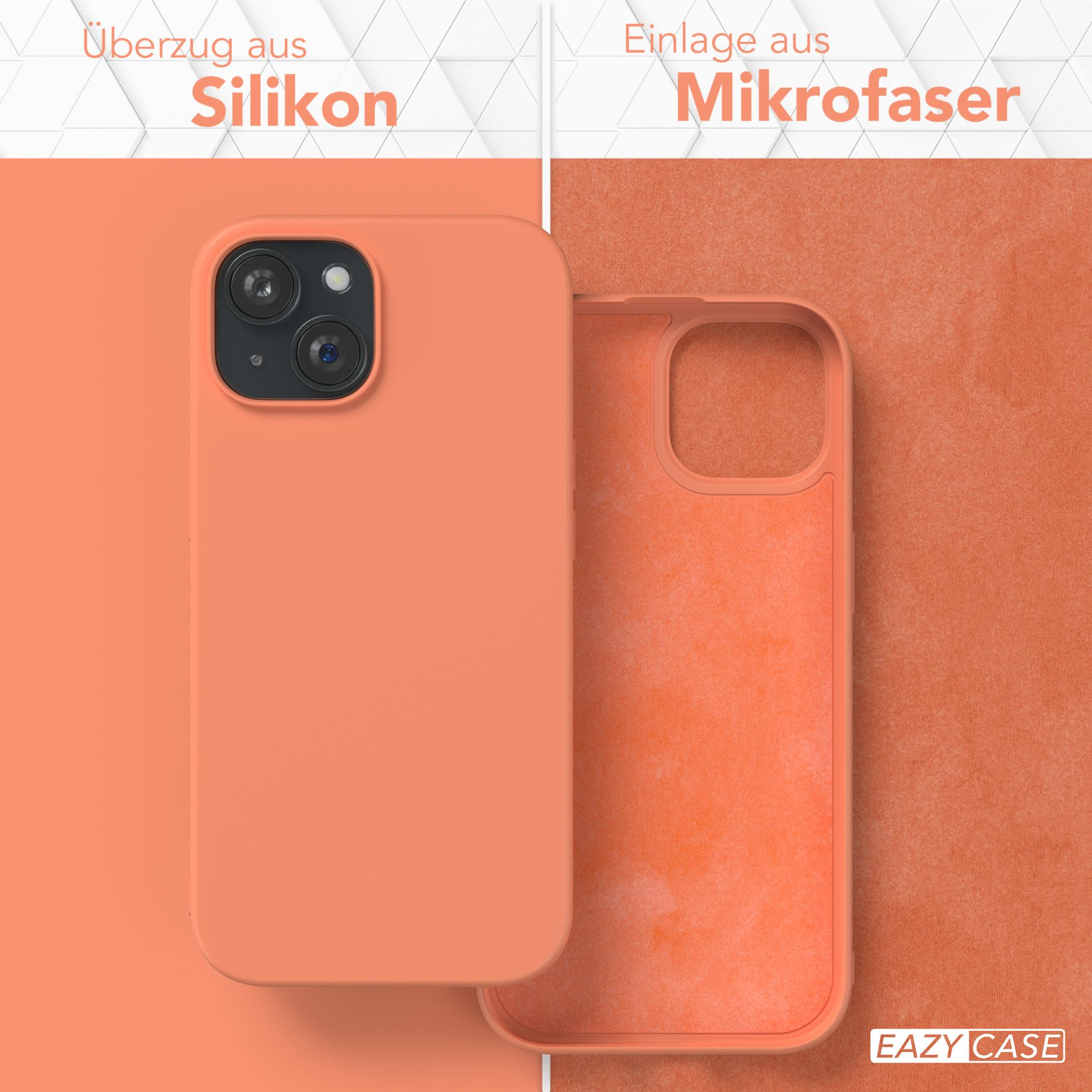 Orangene Handyhülle und Mikrofaser. Silikonhülle und Gehäuse auf der rechten Seite.