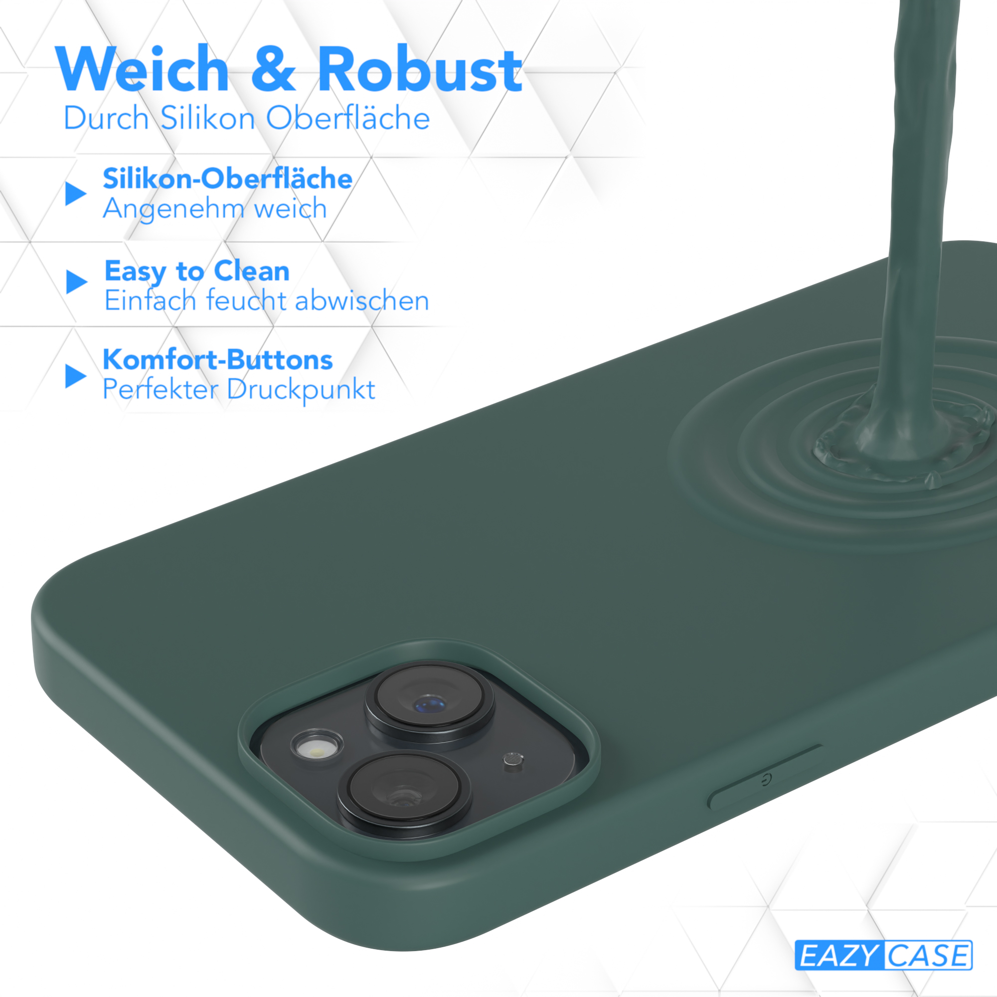 Grüne Handyhülle mit Telefon, kreisförmiges Design mit weißem Hintergrund.