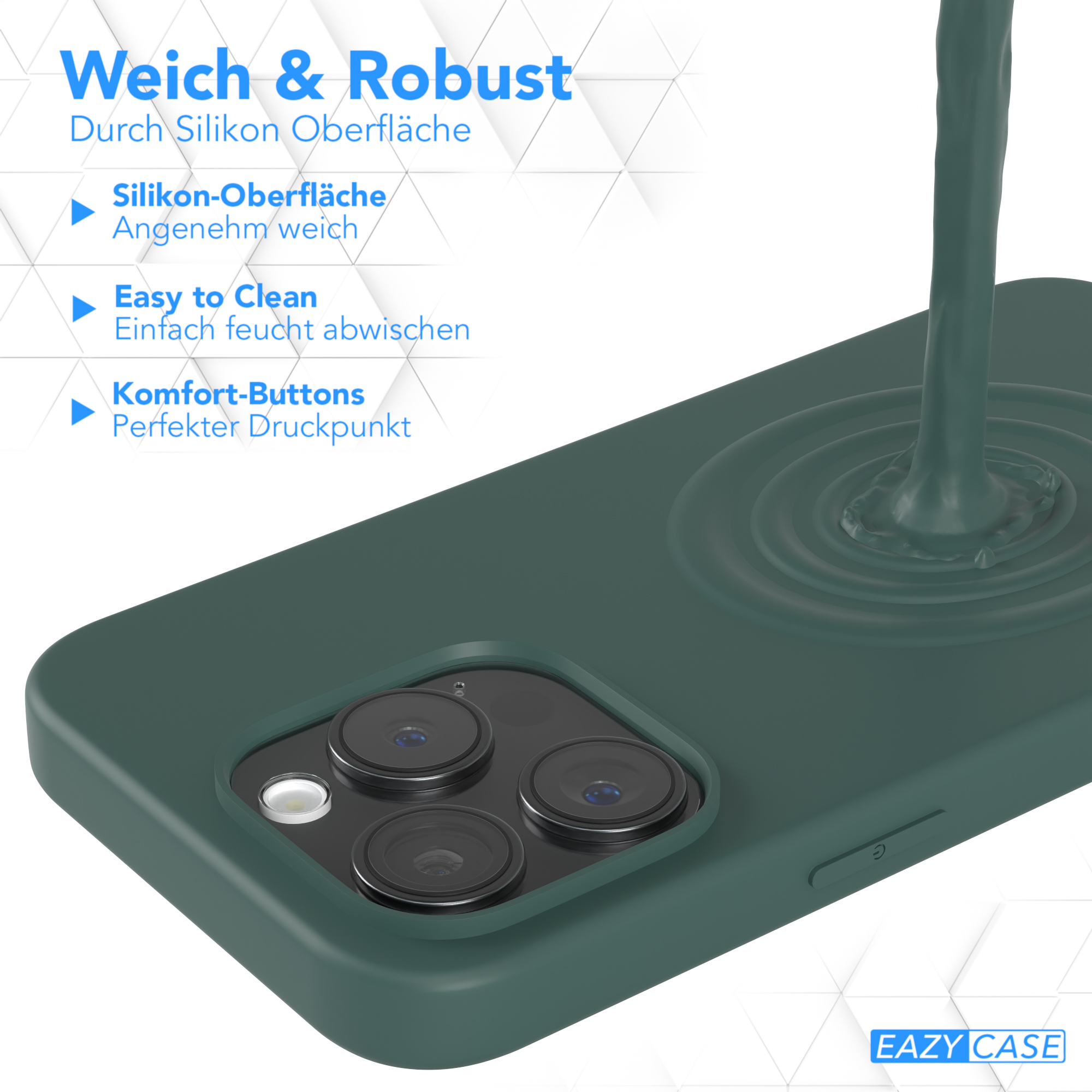 Nahaufnahme einer grünen Handyhülle mit einem Telefon darin. Die Hülle hat ein einzigartiges Design.