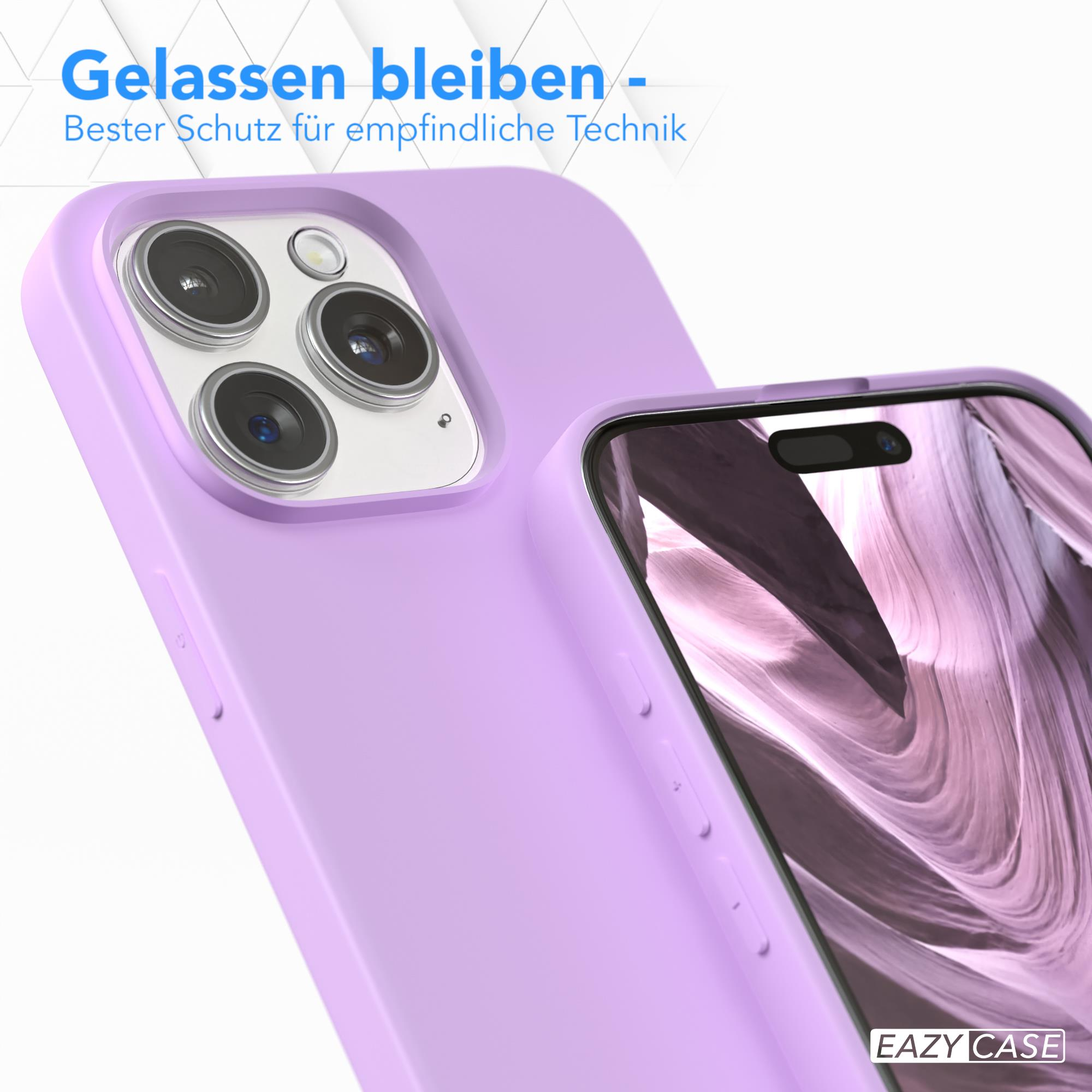 Nahaufnahme eines lila Telefons mit Hülle. Die Hülle befindet sich auf der Rückseite des Telefons.