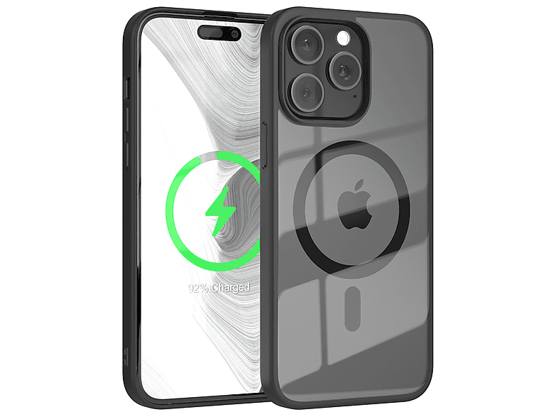 EAZY CASE Clear Cover mit MagSafe, Bumper, Apple, iPhone 15 Pro Max, Schwarz | Bumper