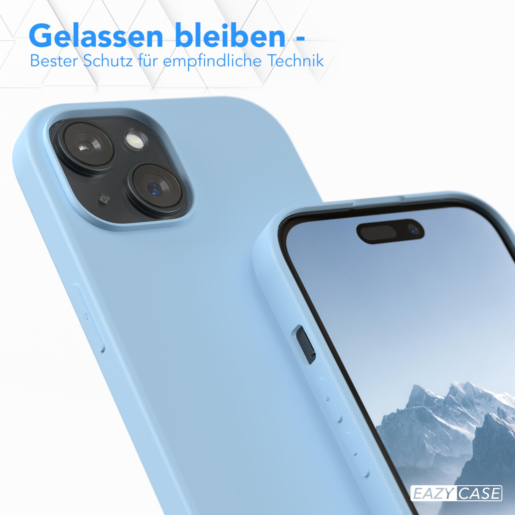 Blaue Handyhülle, Nahaufnahme des Telefons. Text: "Gelassen bleiben - Bester Schutz".