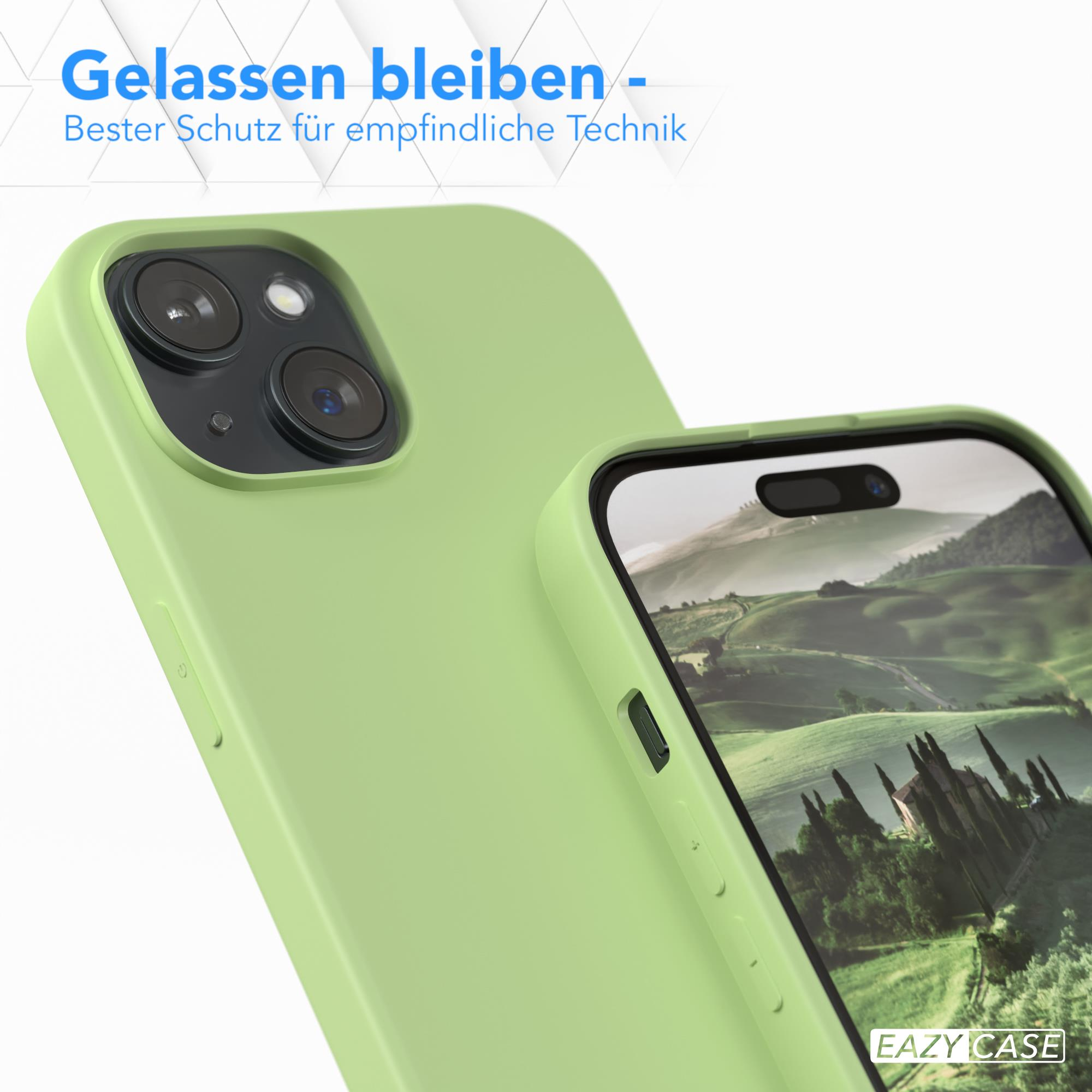 Grüne Handyhülle mit Telefon und Kamera. Das Telefon ist grün und der Hintergrund ist grün.