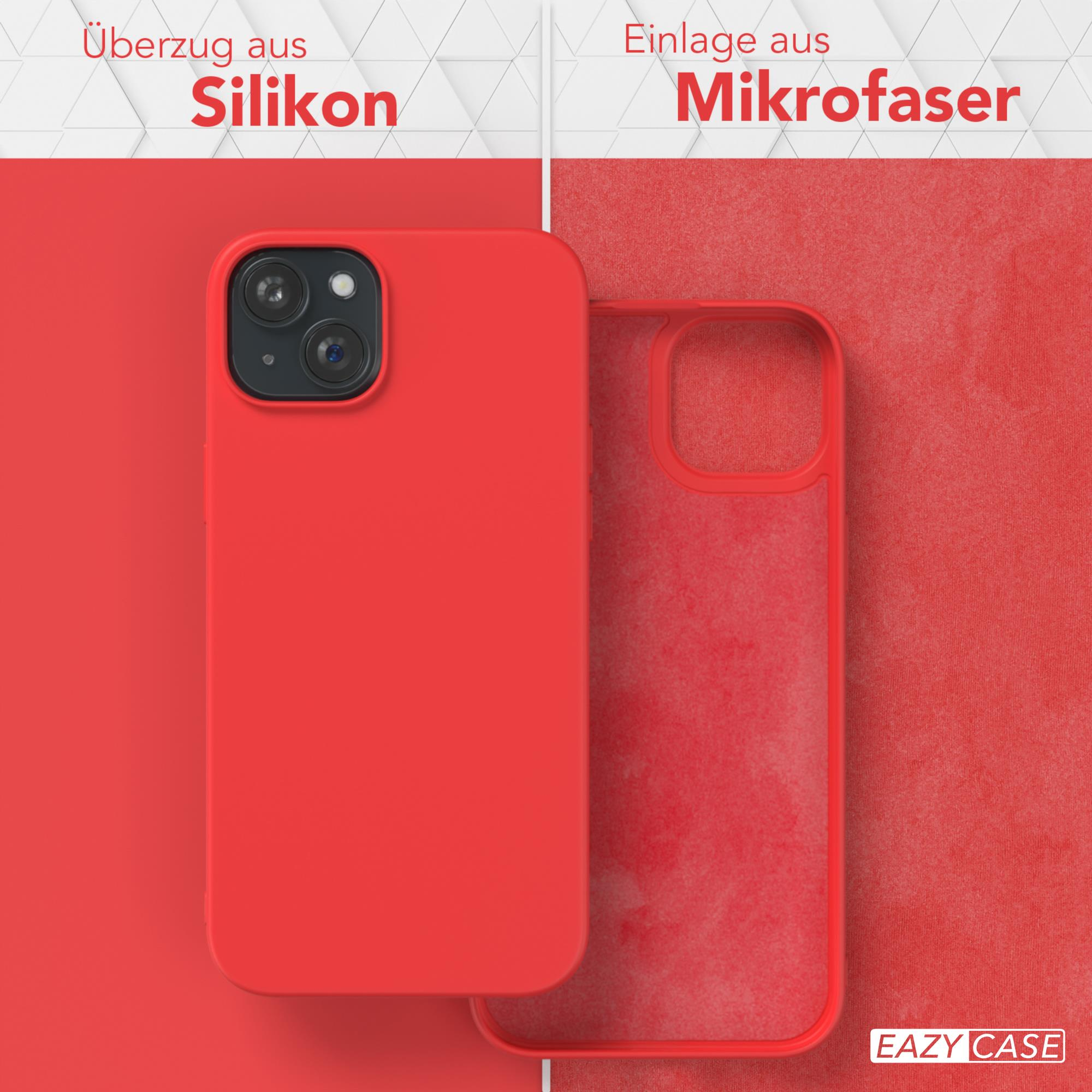 Rote Handyhülle und ihre Innenauskleidung. Die Auskleidung ist transparent. Die Hülle besteht aus Silikon und das Futter aus Mikrofaser.