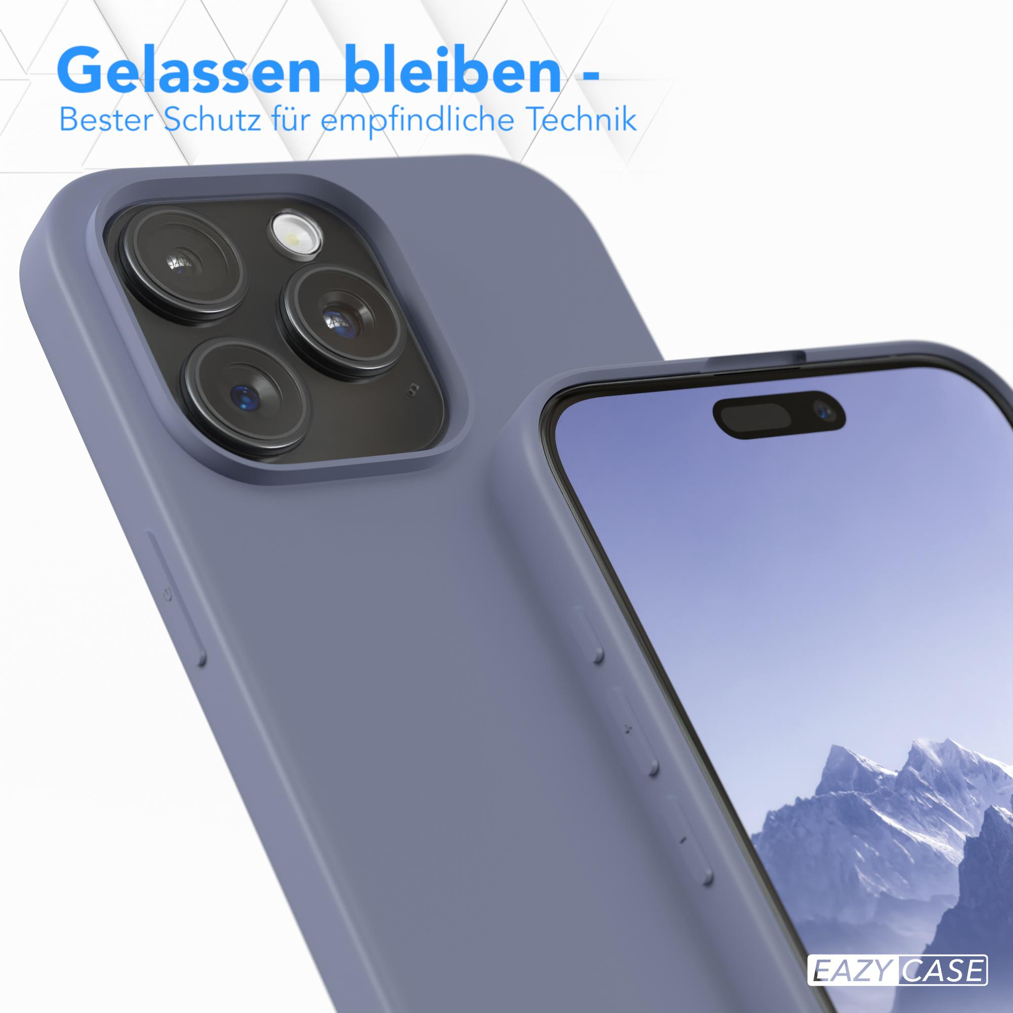Lila Handyhülle mit Kameras, Nahaufnahme. Text oben. EAZY CASE-Logo unten rechts.