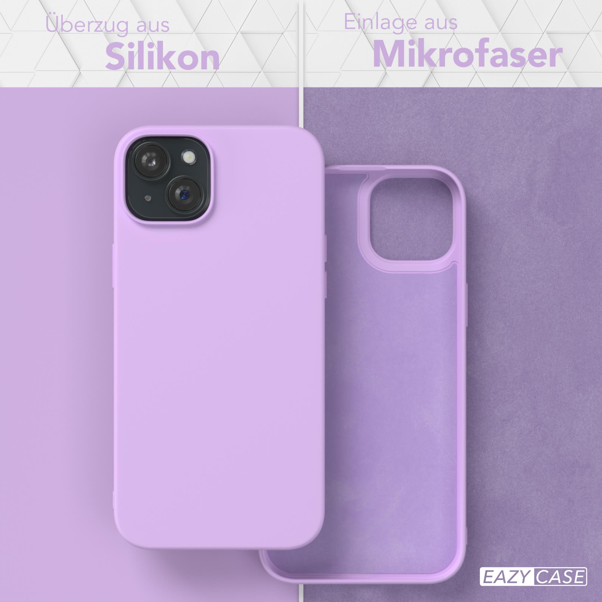 Eine Handyhülle mit einem lila Telefon. Die Hülle ist lila und die Innenseite ist lila.