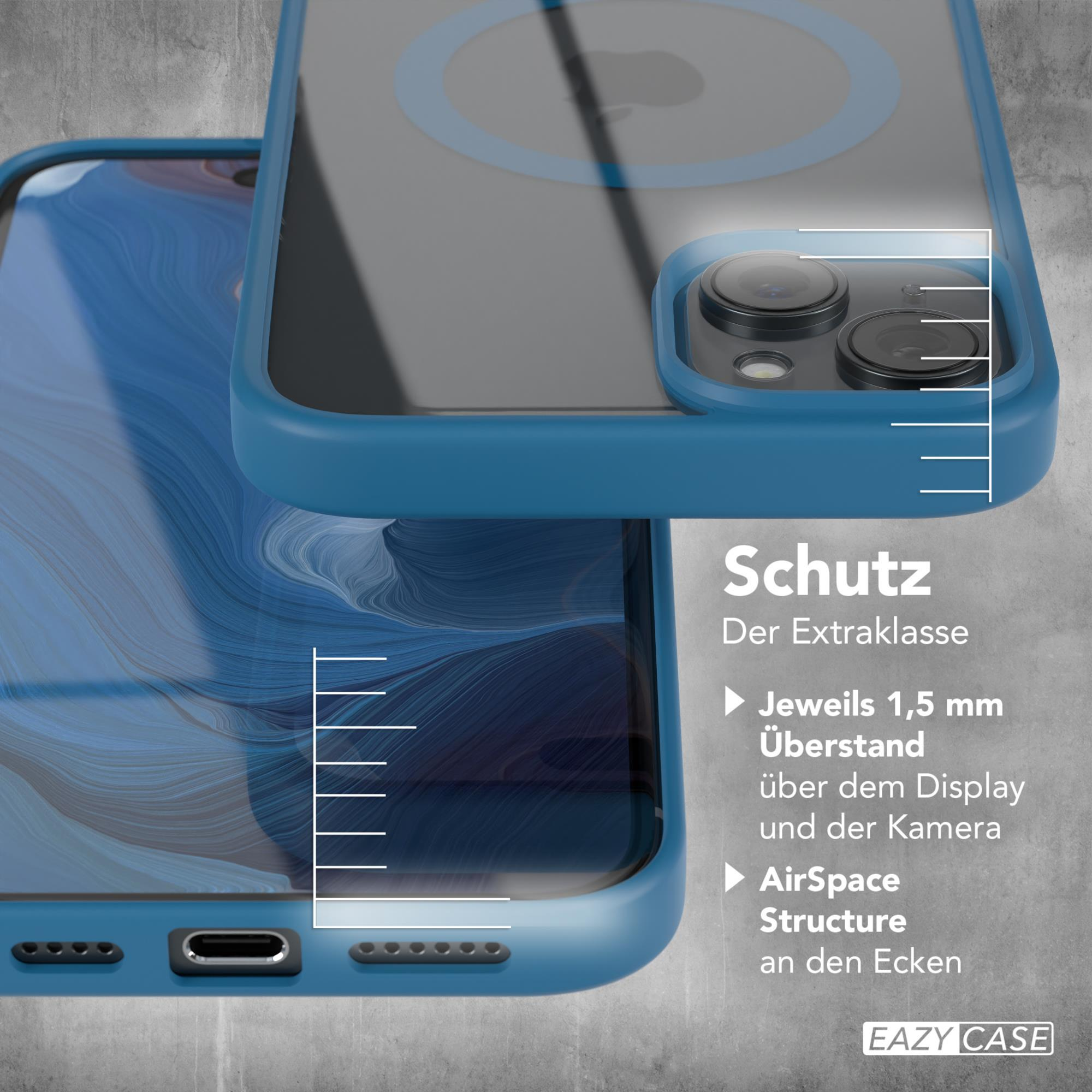 Zwei Telefone in Schutzhüllen, eines blau, eines klar, mit Gehäusefunktionen.