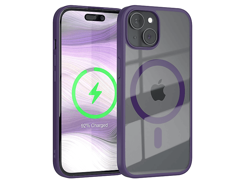 EAZY CASE Clear Cover mit Apple, iPhone MagSafe, Violett Bumper, 15