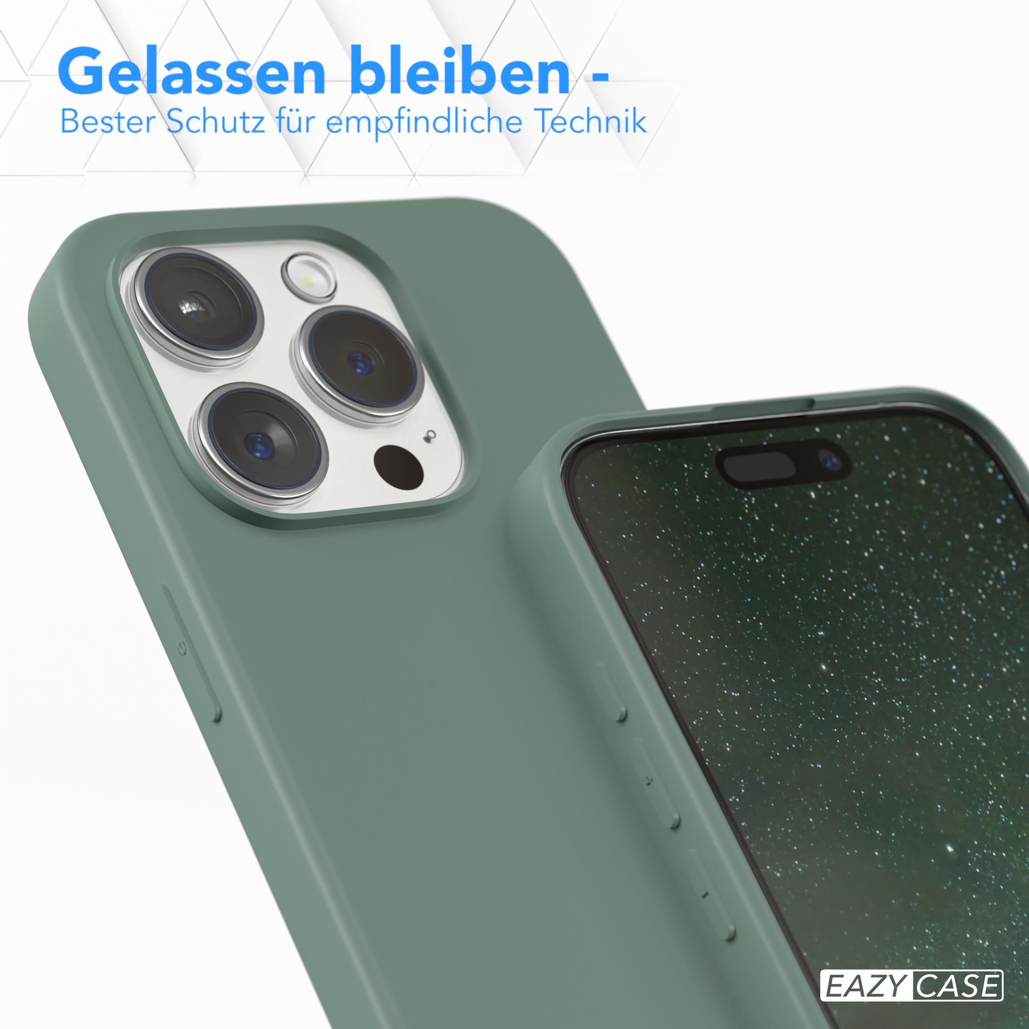 Grüne Handyhülle mit Telefon. Text: "Gelassen bleiben - Bester Schutz für empfindliche Technik".