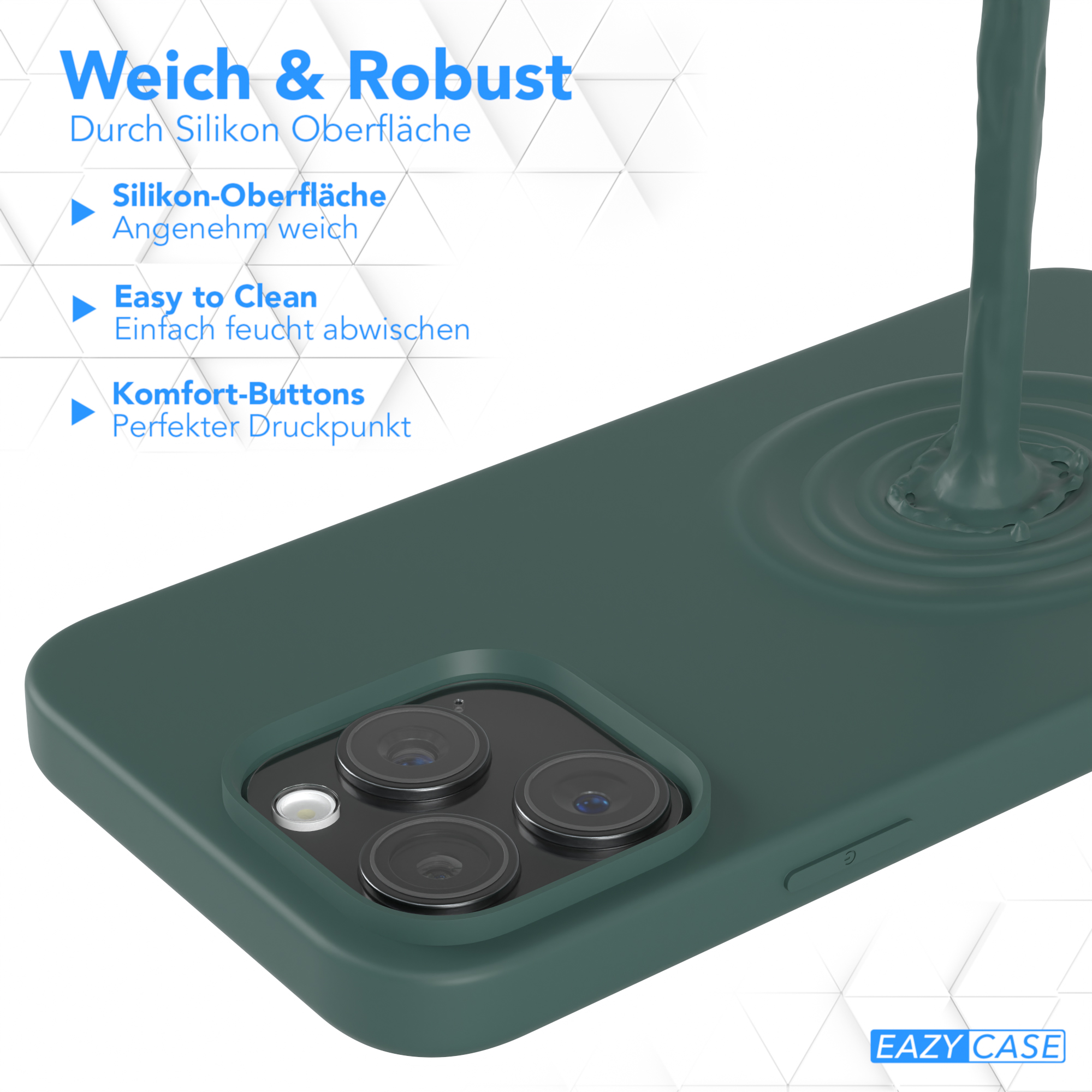 Grüne Handyhülle mit Telefon und kreisförmigem Design.