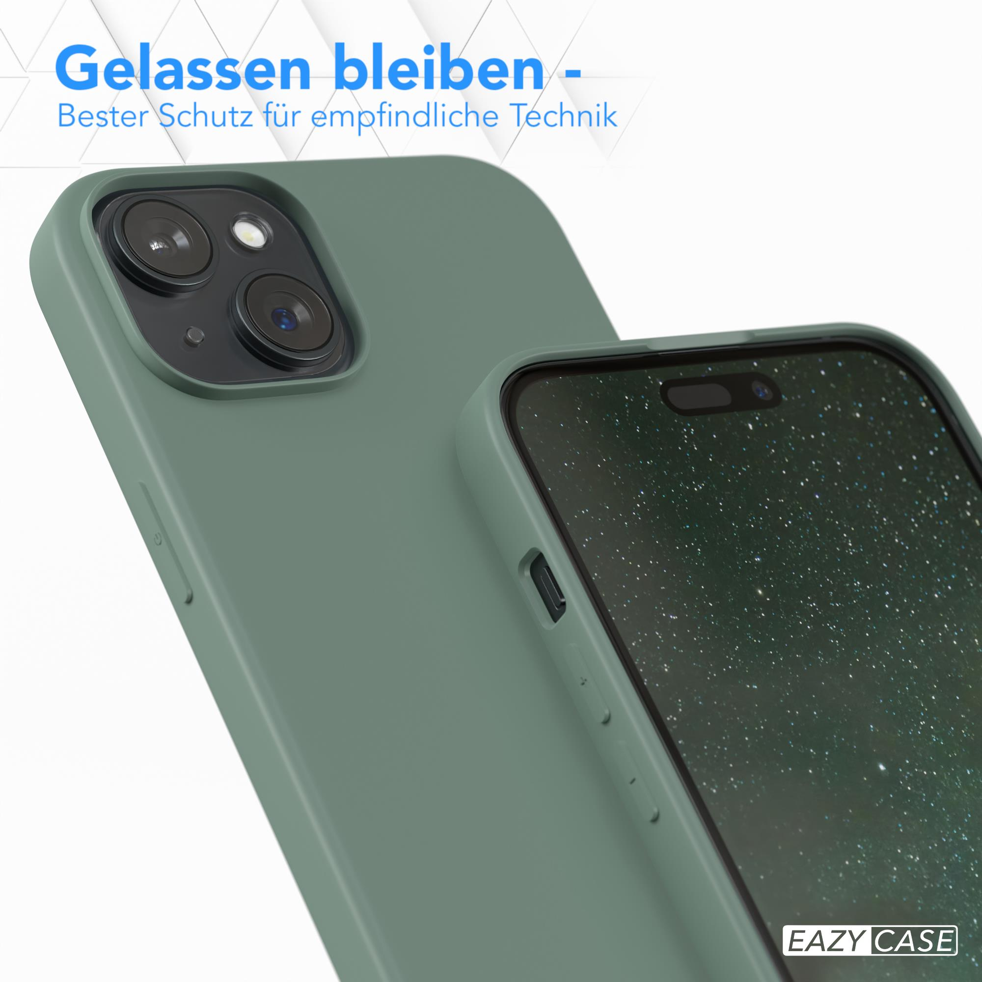 Ein Telefon in einer dunkelgrünen Hülle. Die Hülle bedeckt das Telefon. EAZY CASE Logo.