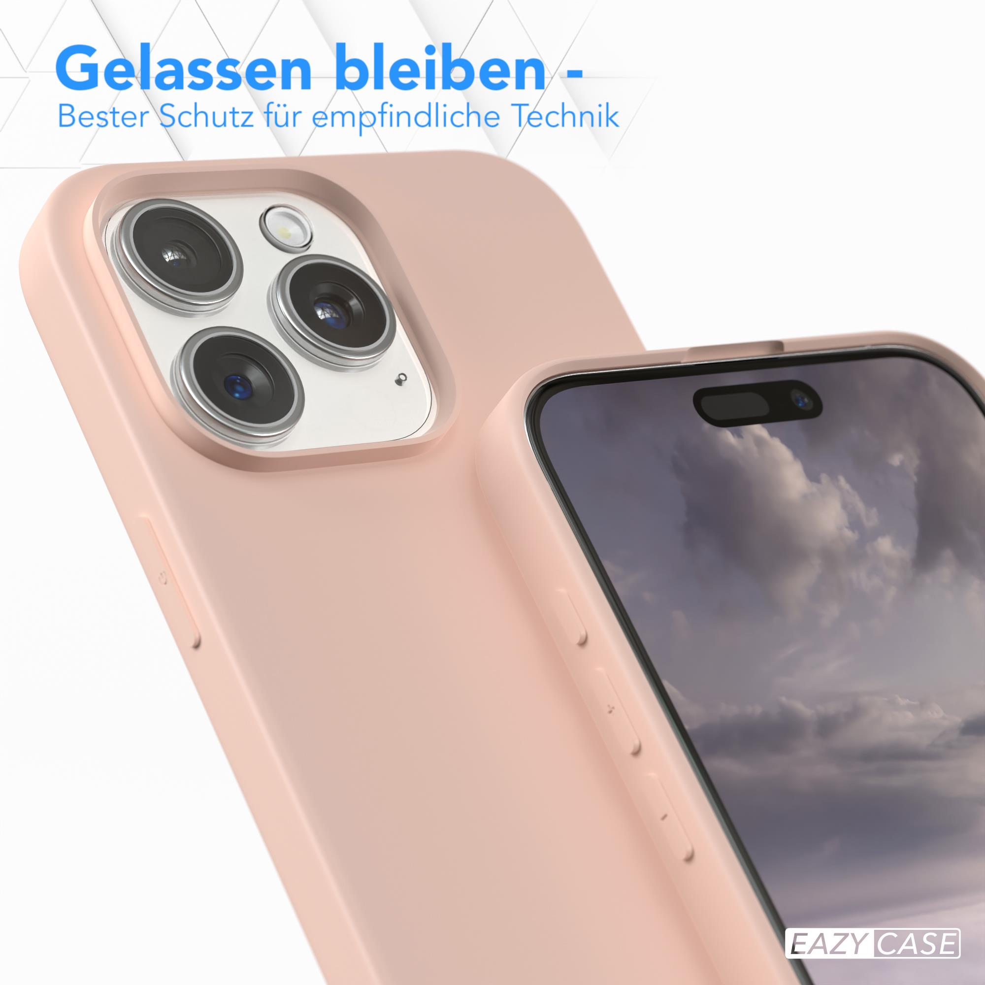 Eine rosa Handyhülle mit Kameraausschnitt. Ein Telefon ist teilweise in der Hülle. Eazy Case Logo.