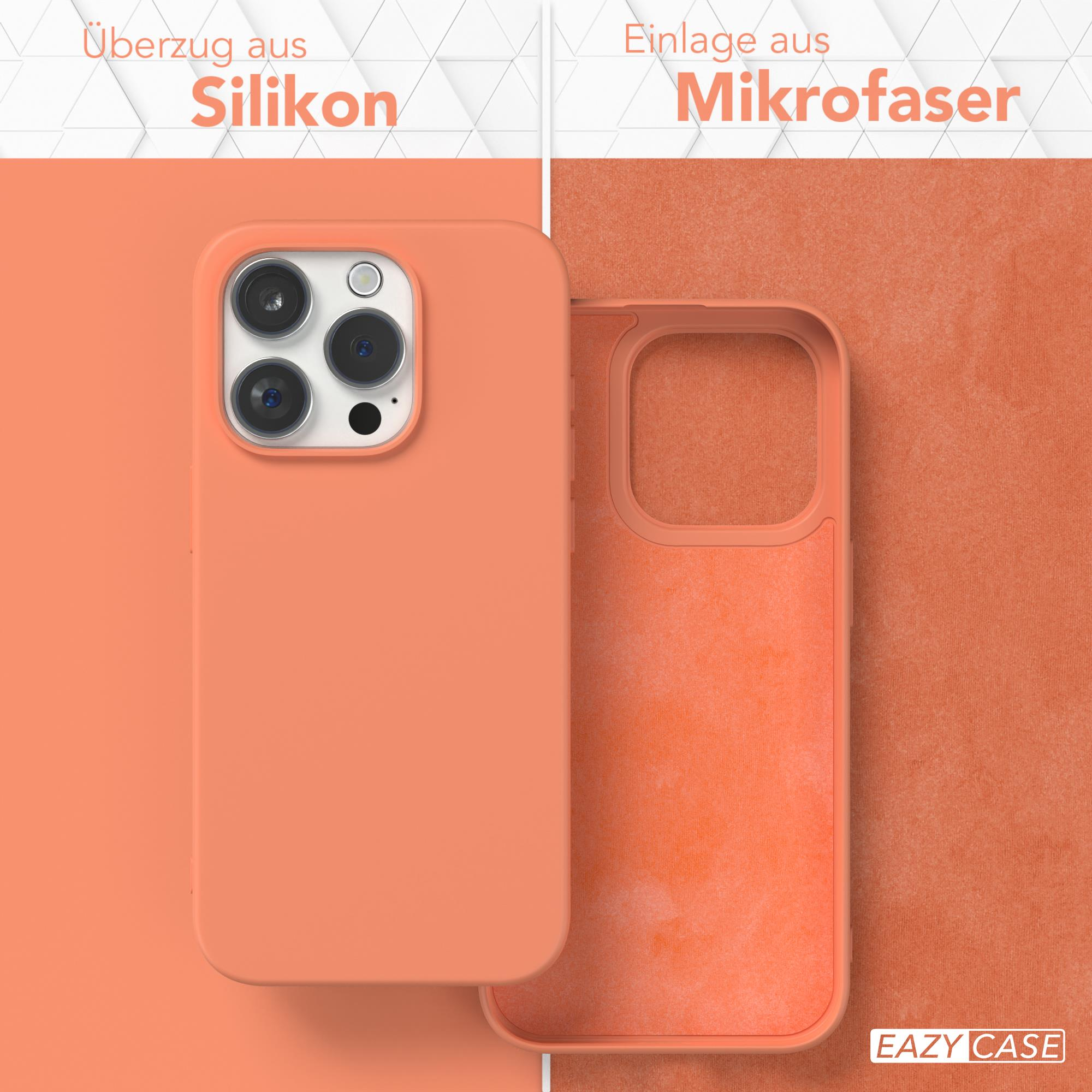 Orangene Handyhülle mit Außen- und Innenansicht. Text: Silikon, Mikrofaser. EAZY CASE Logo unten.
