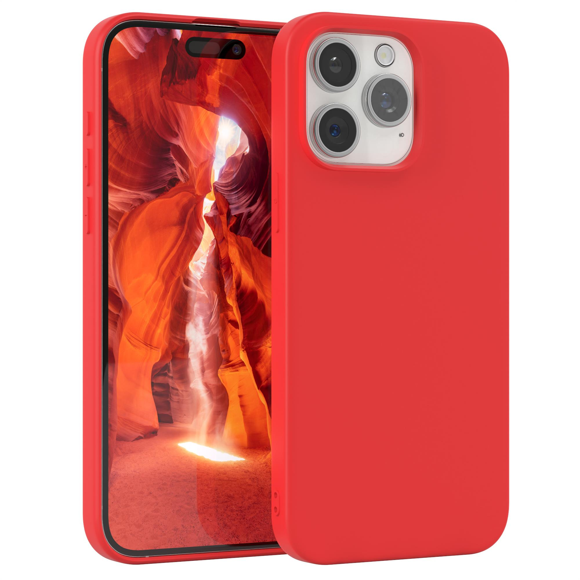 Rote Handyhülle mit Telefon, das eine rote Felsformation auf dem Bildschirm zeigt. Weißer Hintergrund.