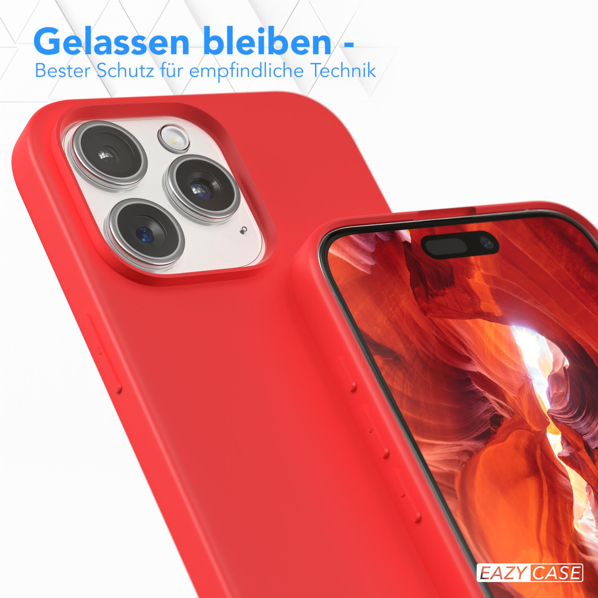 Eine rote Handyhülle mit einem Telefon darin. Text: EAZY CASE.