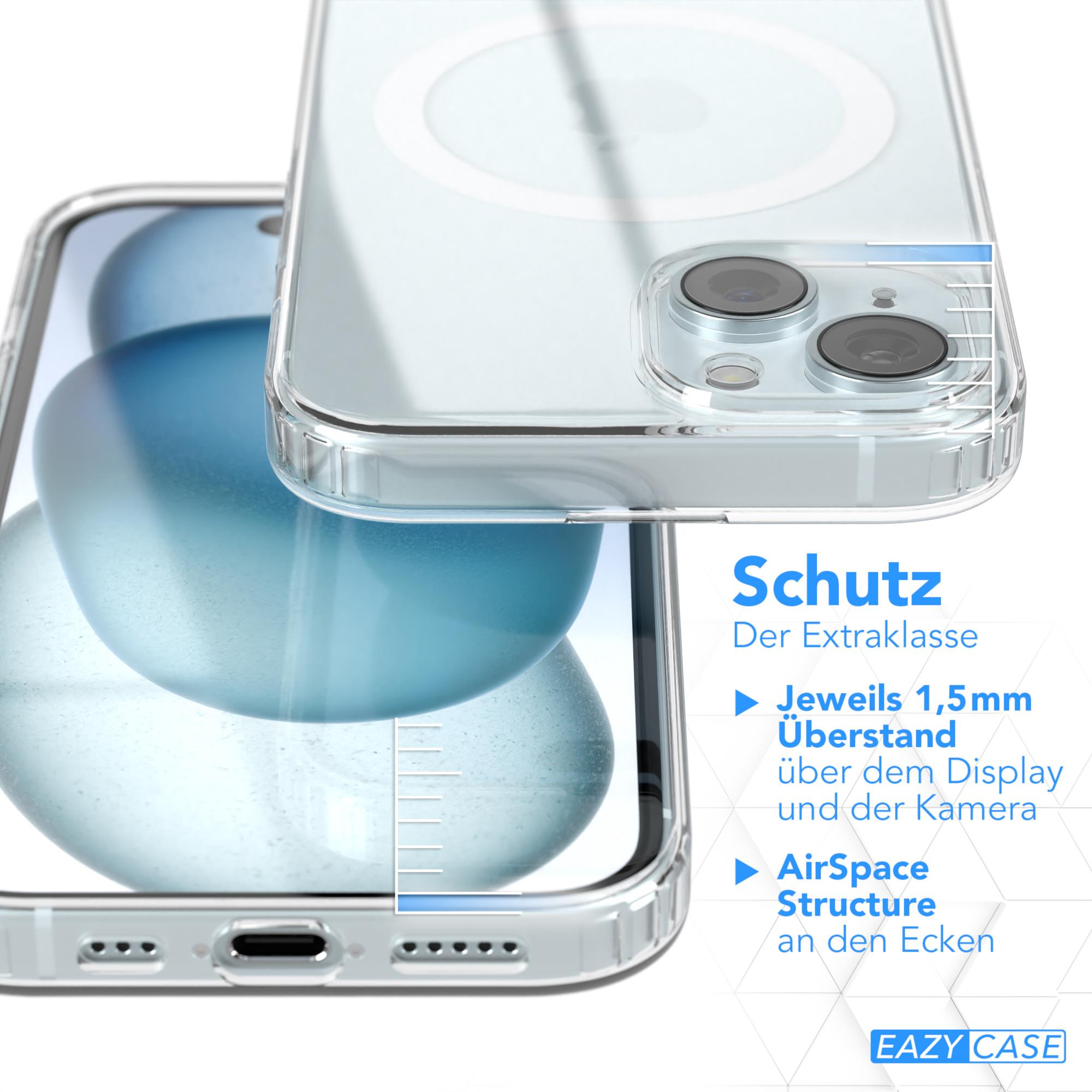 Transparente Handyhülle mit Telefon im Inneren, Nahaufnahme. Merkmale werden hervorgehoben.