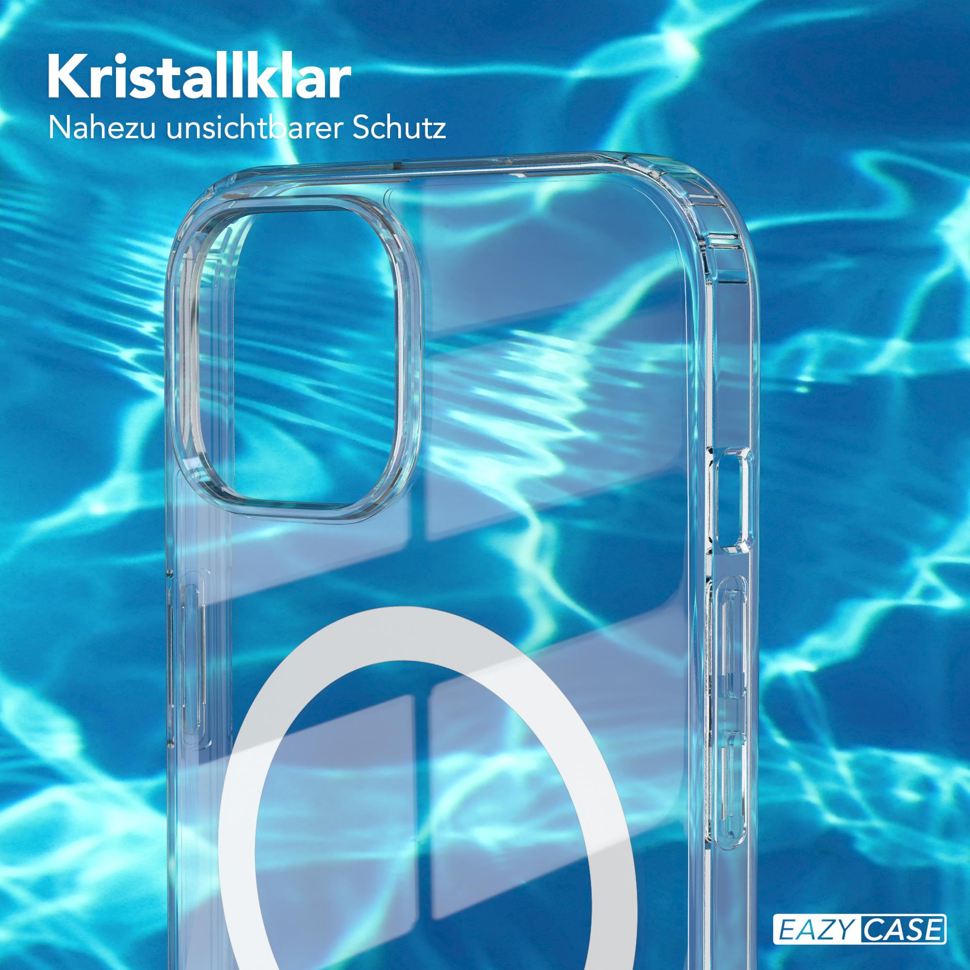 Transparente Handyhülle auf Wasserhintergrund mit Text "Kristallklar" und "EAZY CASE".