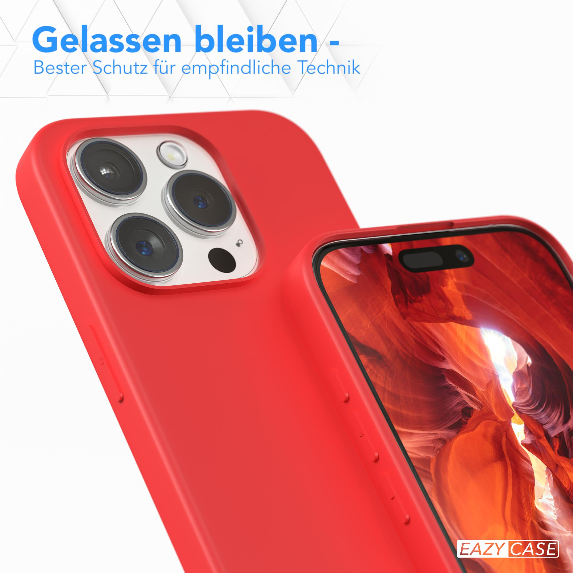 Rote Handyhülle, Nahaufnahme des Telefons. Text: "Gelassen bleiben - Bester Schutz".