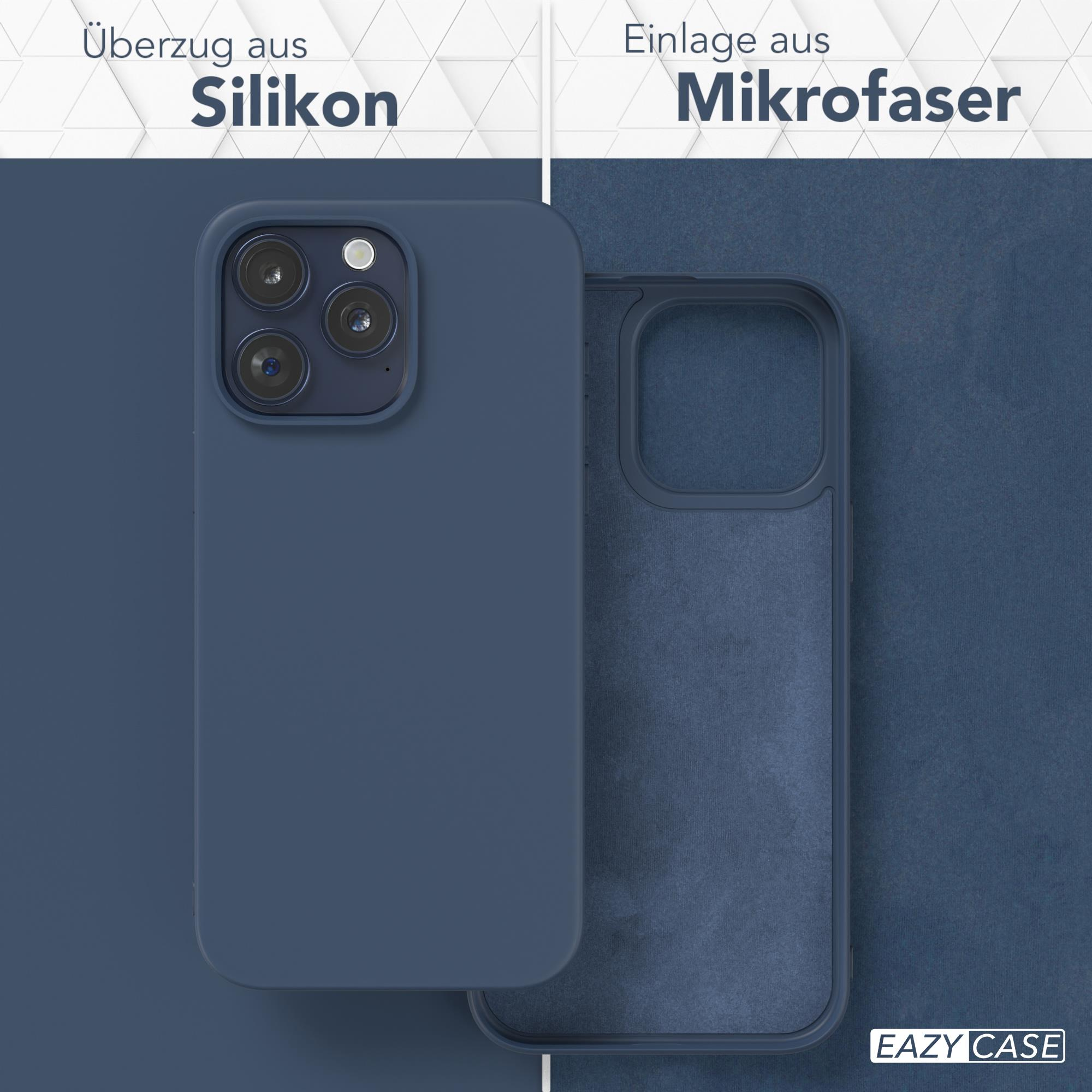 Zwei Handyhüllen, eine blaue, zeigen Silikonhülle und Mikrofaser-Einsatz.
