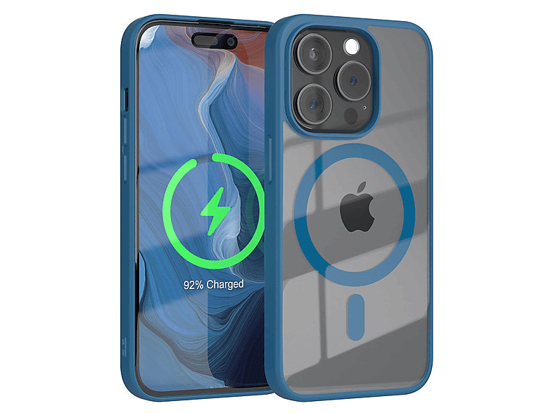 EAZY CASE Clear Cover MagSafe, mit Bumper, Dunkelblau Apple, iPhone 15 Pro
