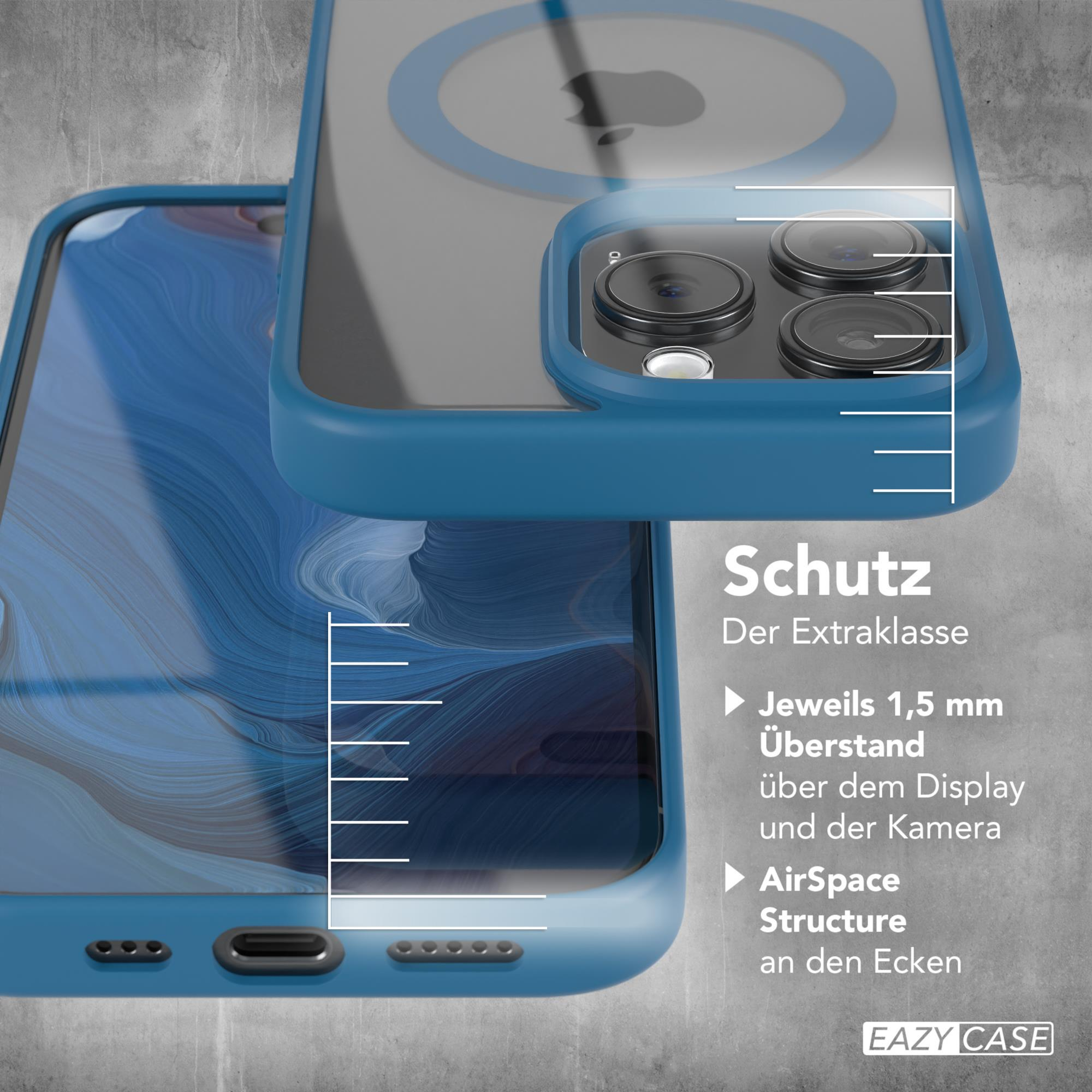 Blaue Handyhülle auf blauem Telefon. Enthält ein Diagramm, das Schutz und Details zeigt.