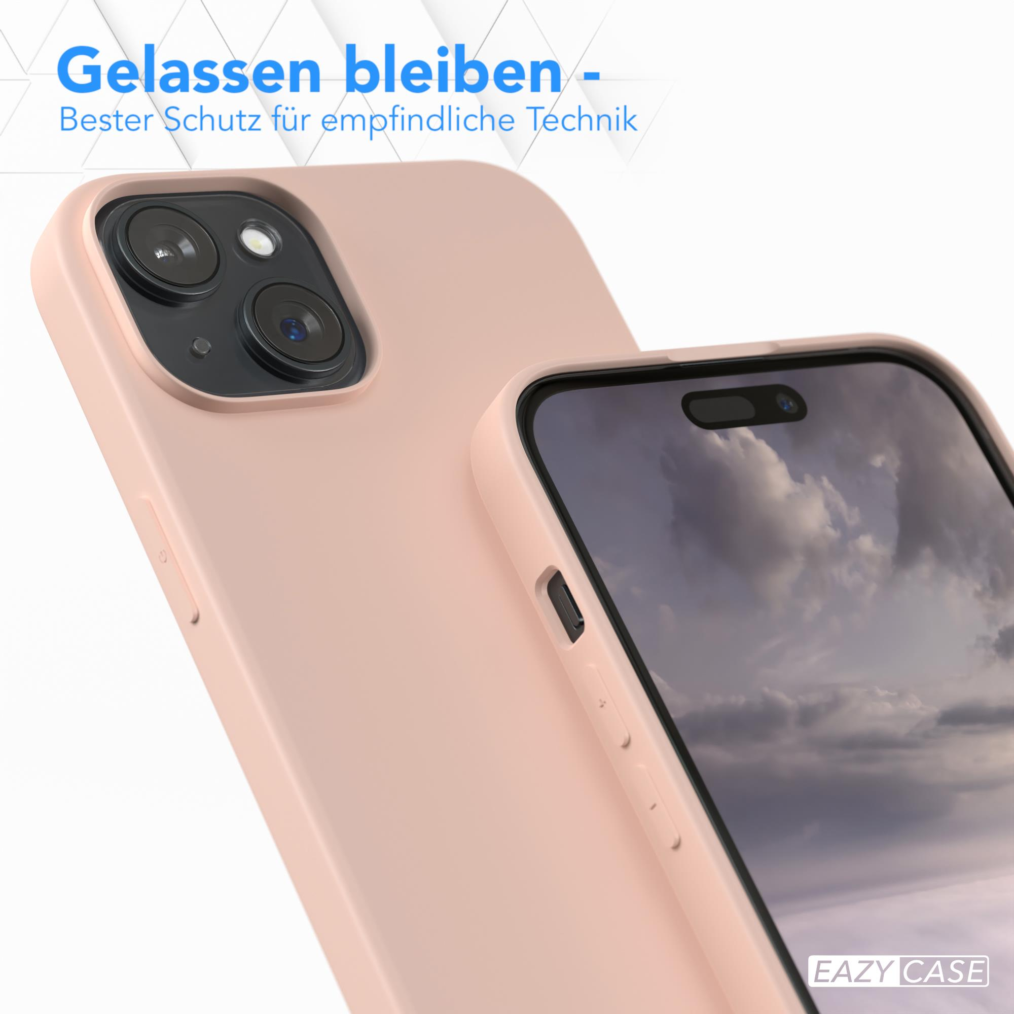 Nahaufnahme einer Handyhülle auf einem Telefon. Text über Schutz oben. Die Hülle ist rosa.