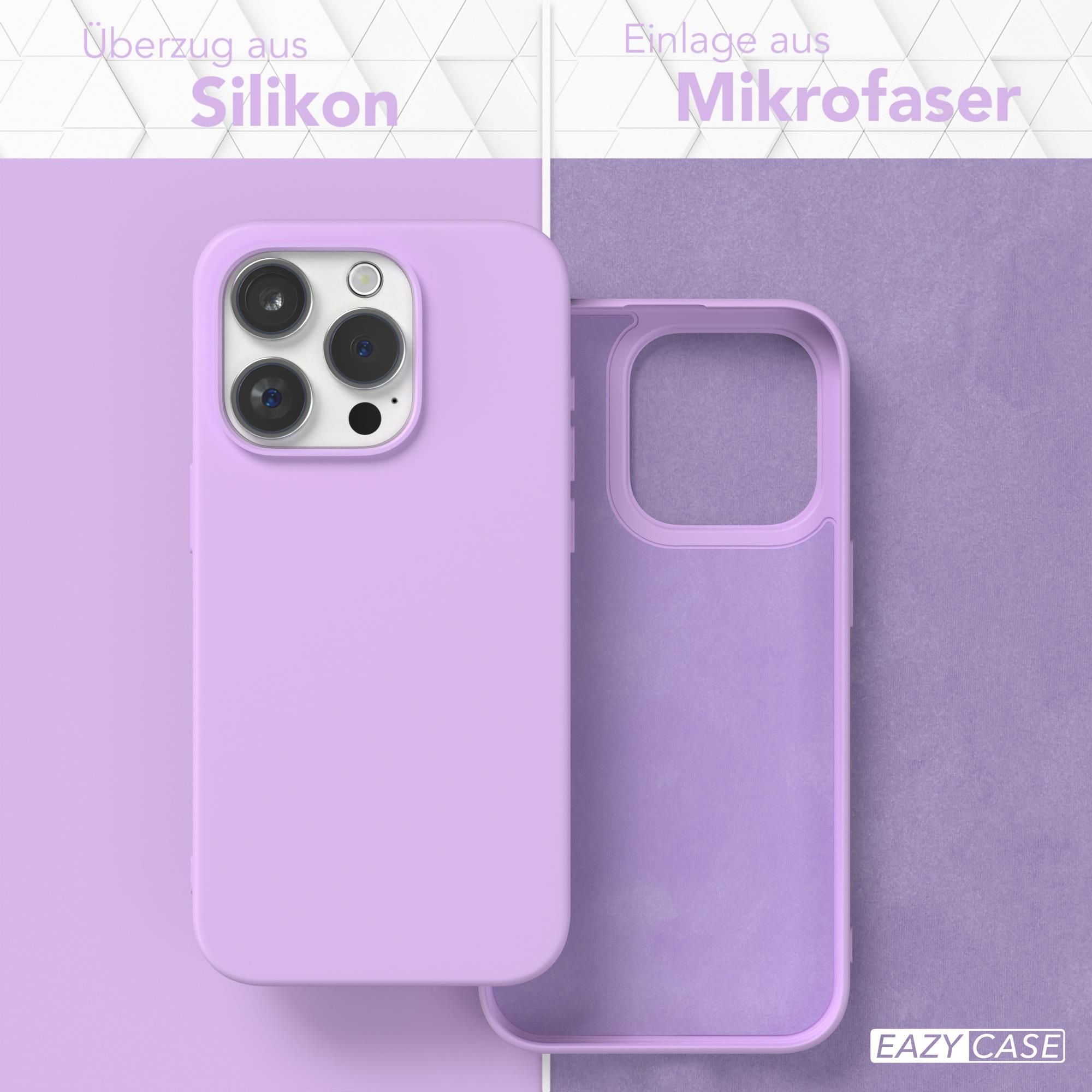 Eine lila Handyhülle, mit Silikon außen und Mikrofaser innen, die ihre Eigenschaften zeigt.