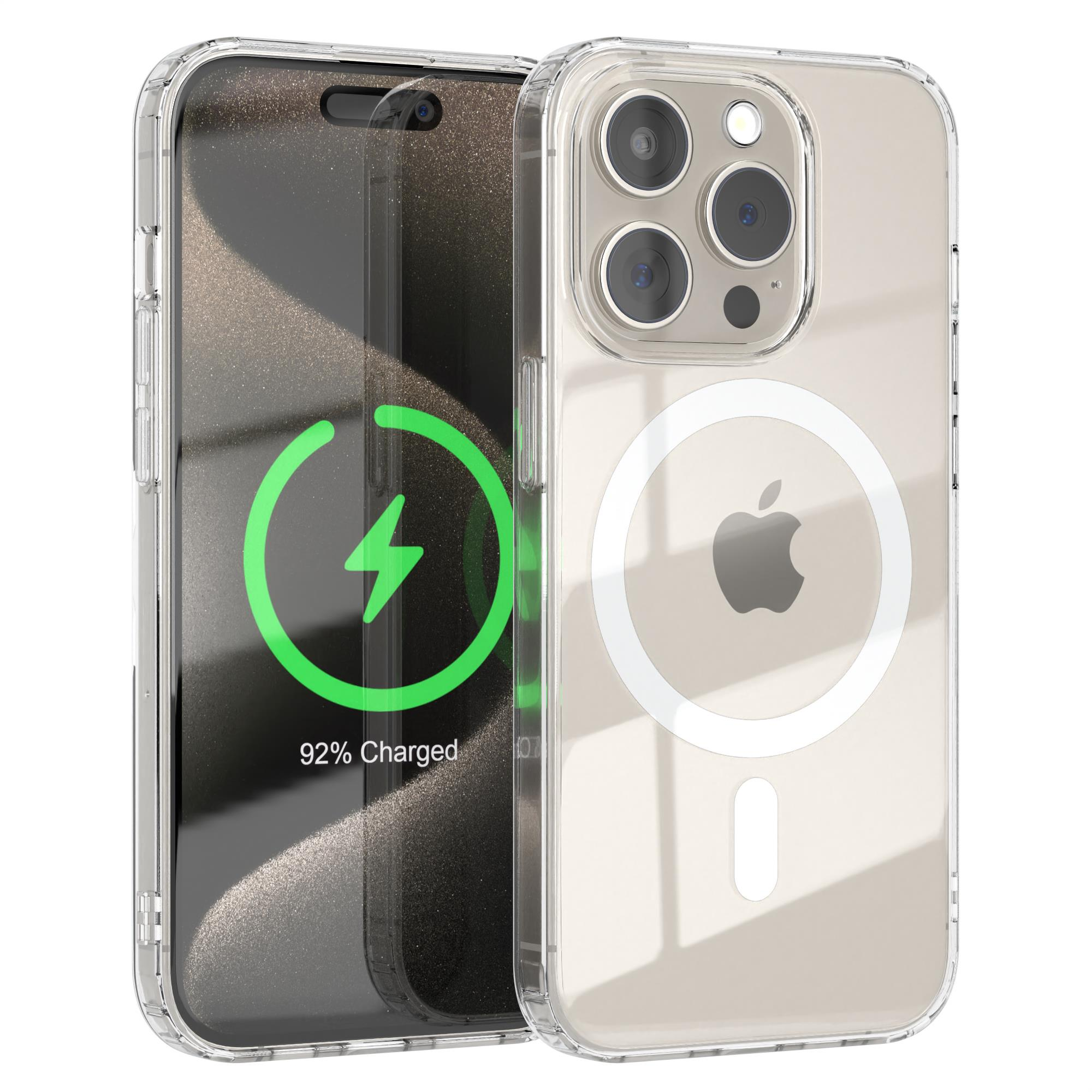 EAZY CASE Clear Cover mit Klar Pro, Apple, iPhone 15 Durchsichtig Bumper, MagSafe, 