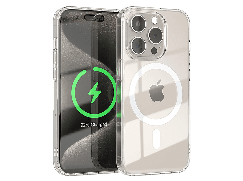 EAZY CASE Clear Cover / iPhone Apple, Durchsichtig Klar Bumper, 15 Pro, mit MagSafe
