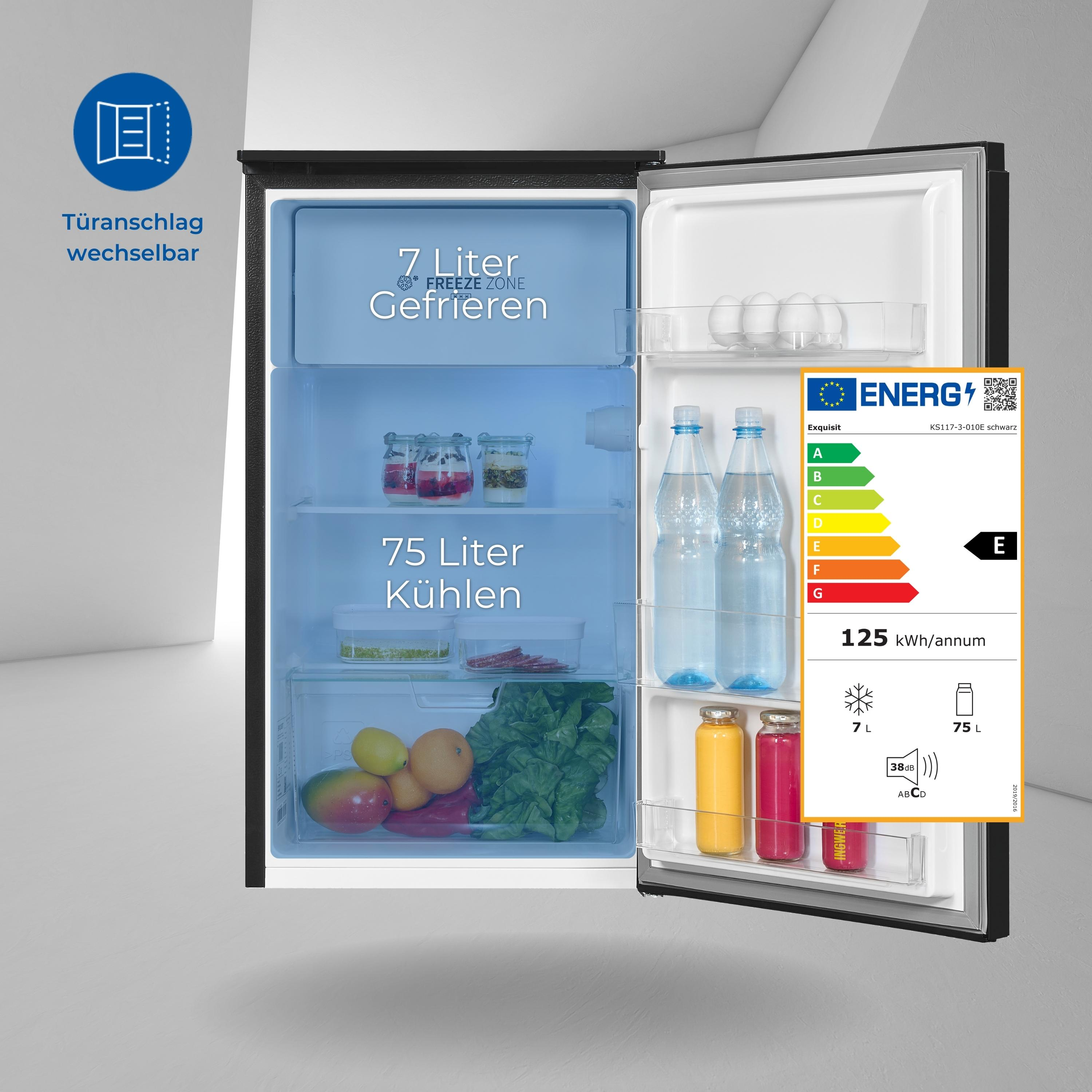 Kühlschrank 850 hoch, mm EXQUISIT (E, KS117-3-010E Schwarz)