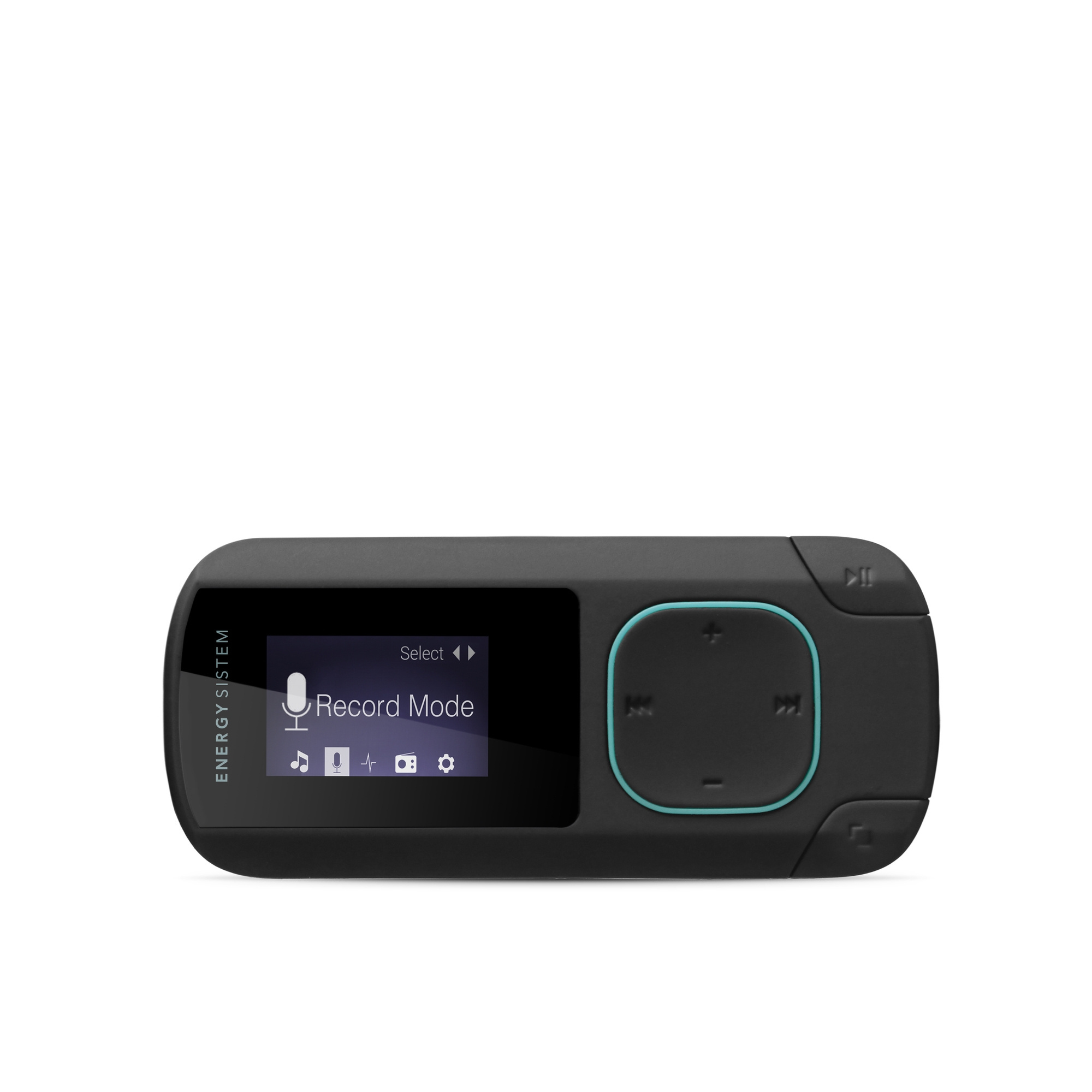 Reproductor MP3 Energy Sistem negro con pantalla y botones de control, vista frontal.