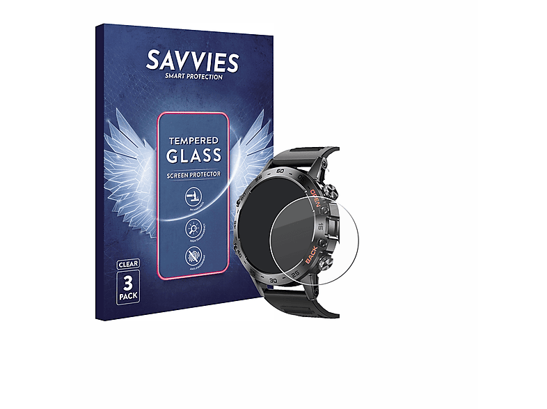 SAVVIES 3x 9H klares Schutzglas(für Lemfo Smartwatch 1.39\