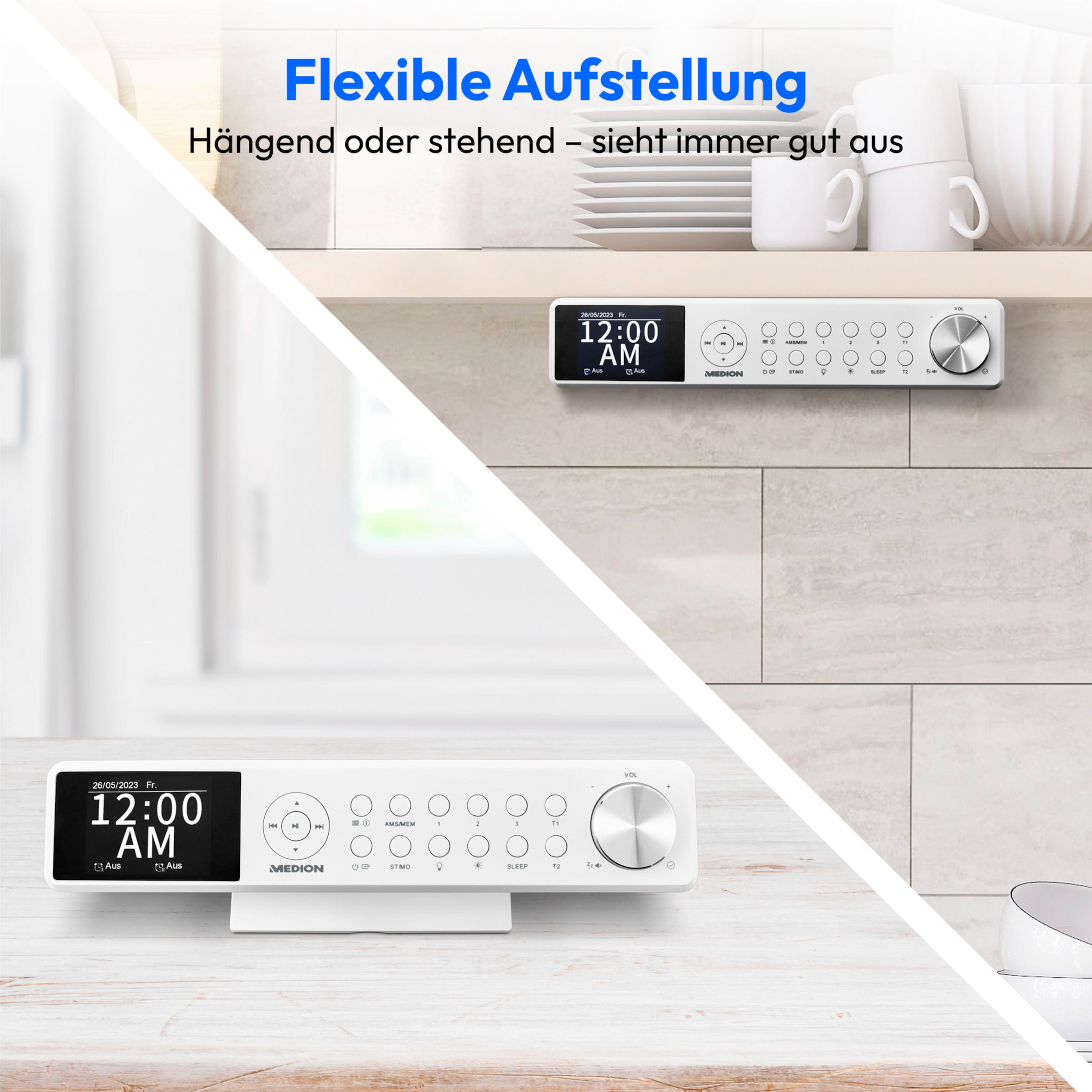 KÜCHENRADIO, Bluetooth® weiß Radio, 2,4\'\' MEDION 2x3W TFT-Farbdisplay, Küchenradio, 5.0, LIFE® DAB+/PLL-UKW P66750 KW, RMS