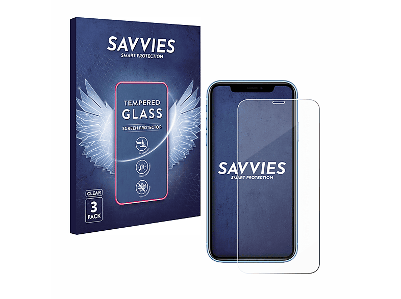 SAVVIES 3x 9H klares Schutzglas(für Apple iPhone XR)