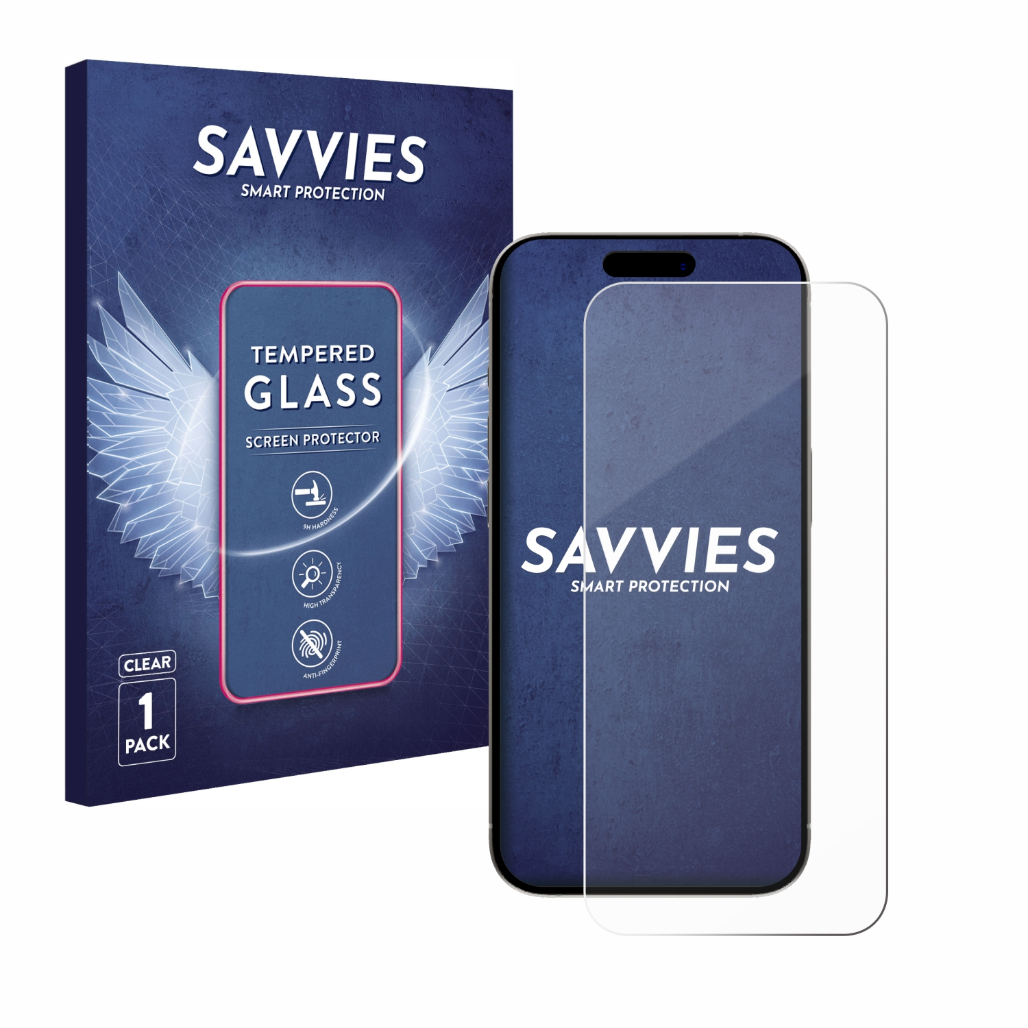 SAVVIES 9H klares Schutzglas(für Apple iPhone 15 Pro)
