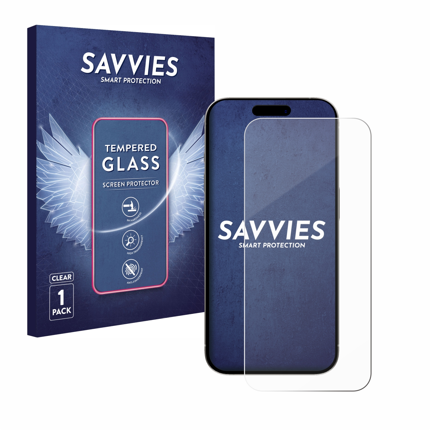 Telefon und Displayschutz mit Box. Schutz ist klar, Box sagt Savvies.