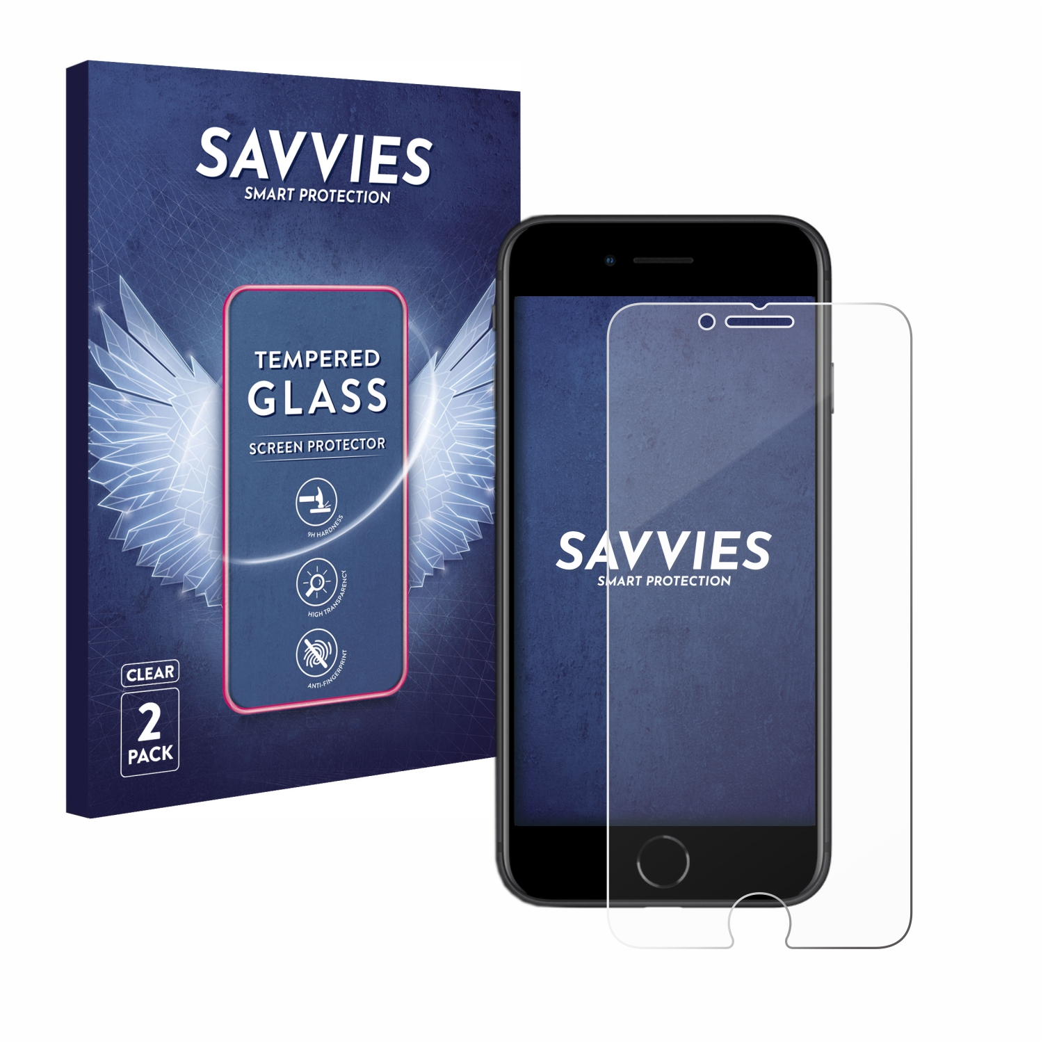 iPhone SAVVIES 9H klares SE Schutzglas(für Apple 2x 2020) 2