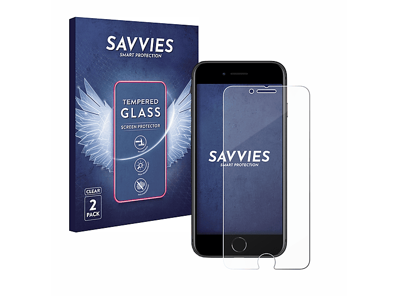 klares 2x Schutzglas(für 2 iPhone SE Apple SAVVIES 2020) 9H