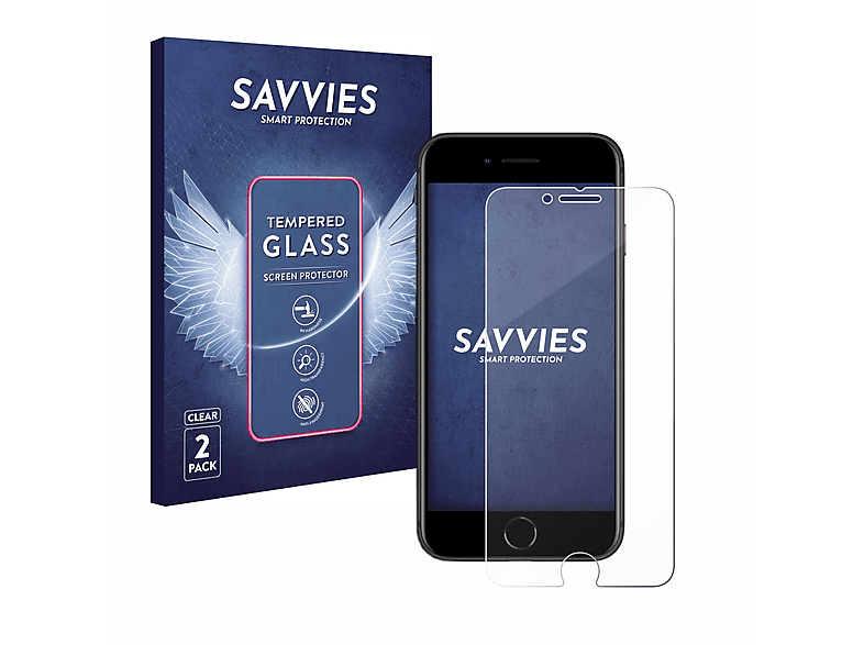 SAVVIES 2x iPhone Schutzglas(für 2 Apple 9H 2020) klares SE