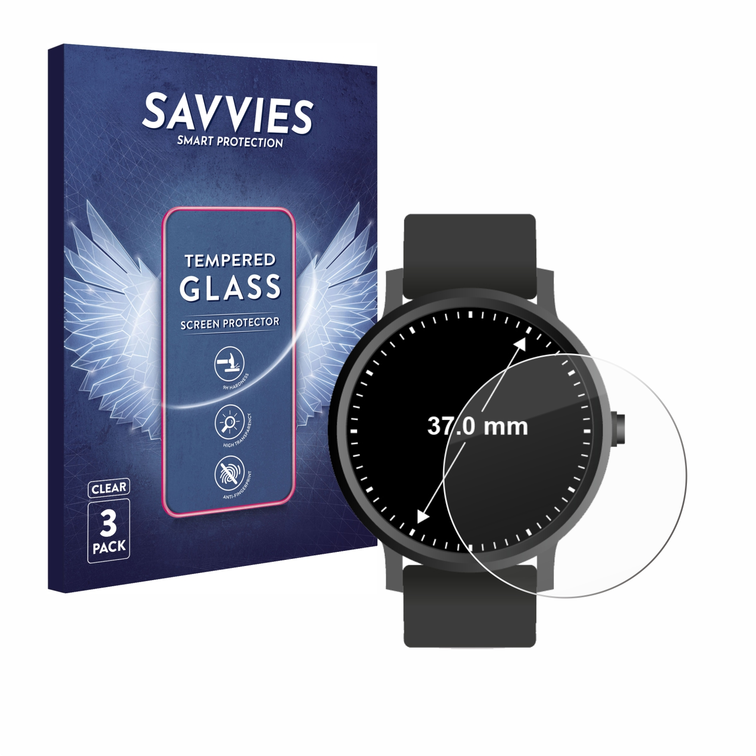 3x Kreisrunde klares SAVVIES Displays Universal 37 mm)) 9H (ø: Schutzglas(für